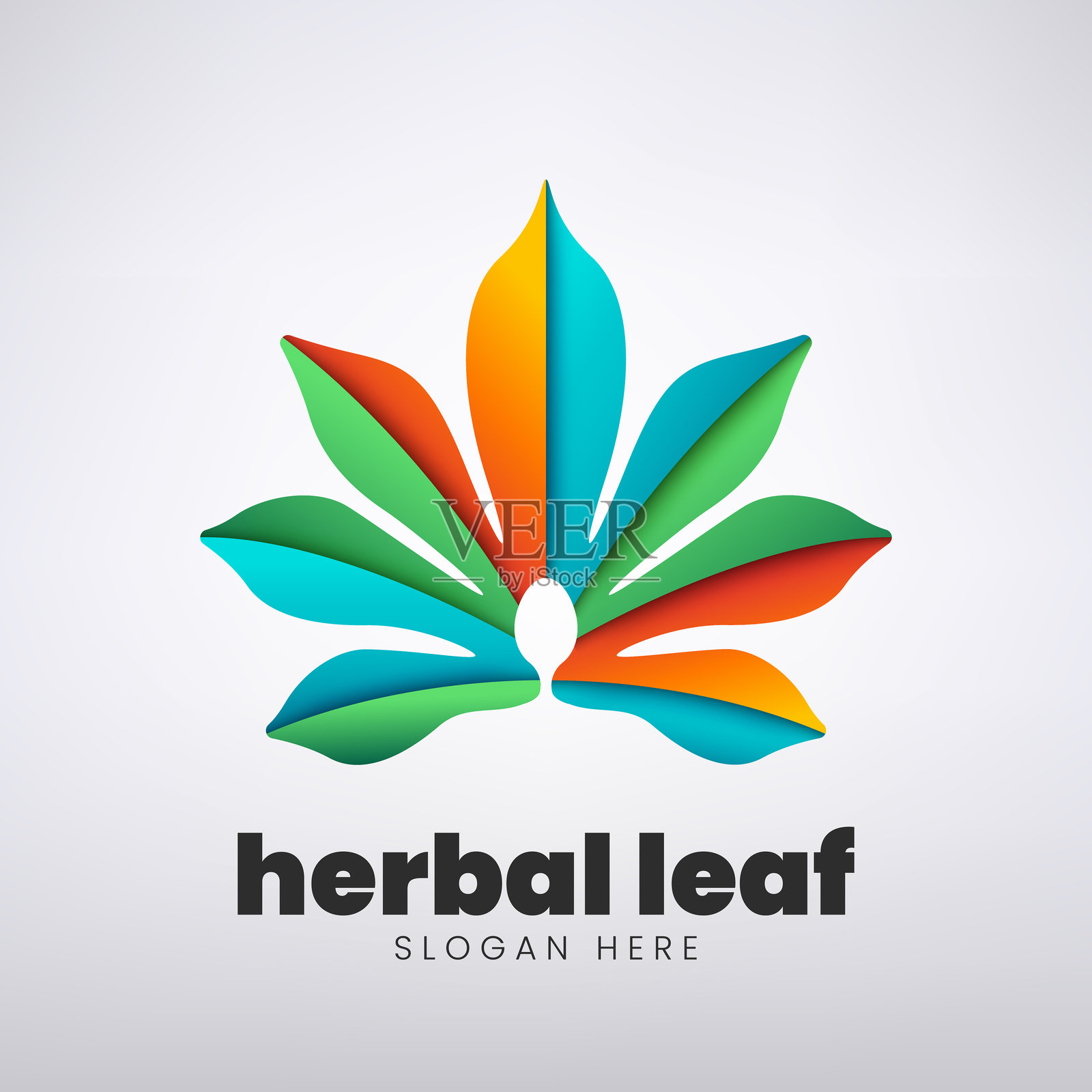 草本叶子logo设计，创意自然概念，矢量插图插画图片素材