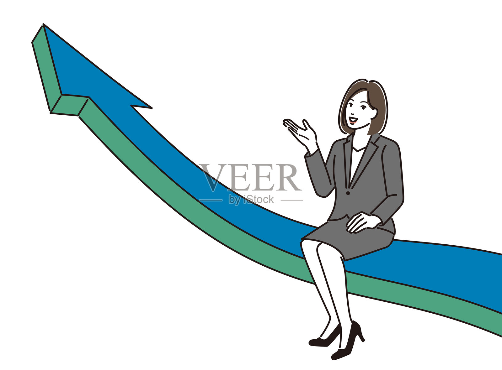 一位女性正在做演讲，背景有向上的箭头插图插画图片素材