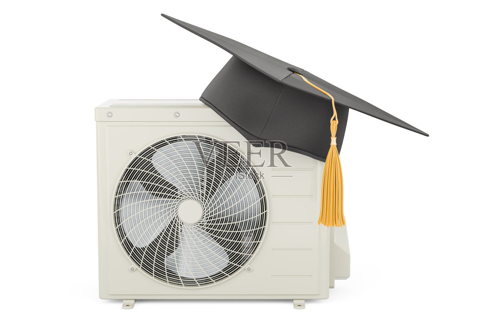 带教育帽的空调室外压缩机单元，3D渲染图照片摄影图片