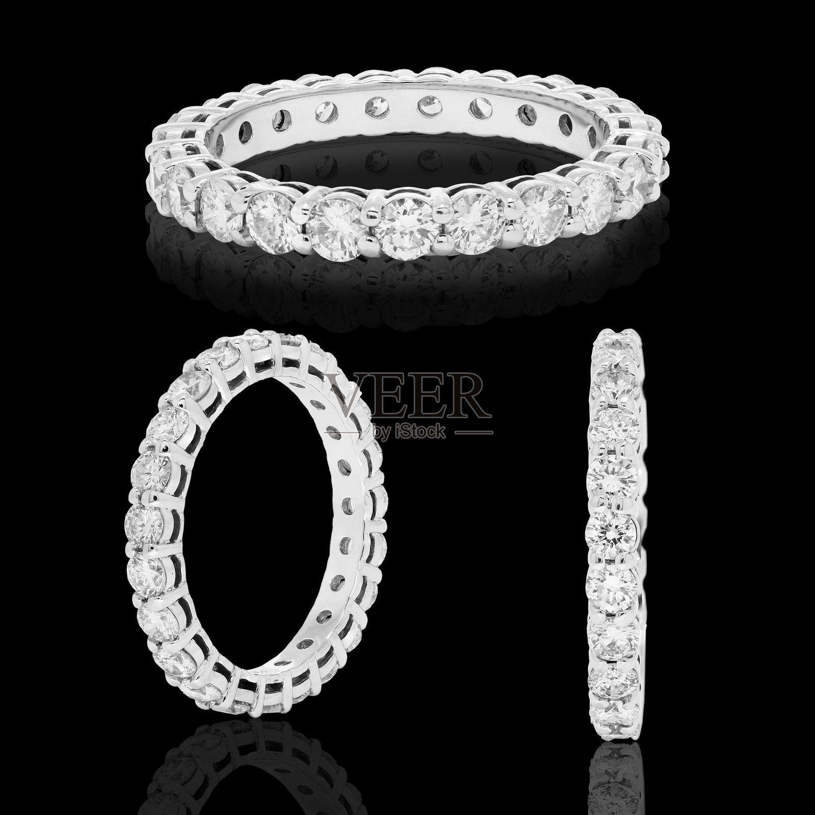 精美的白金戒指，镶嵌锆石和钻石 | 奢华珠宝照片摄影图片