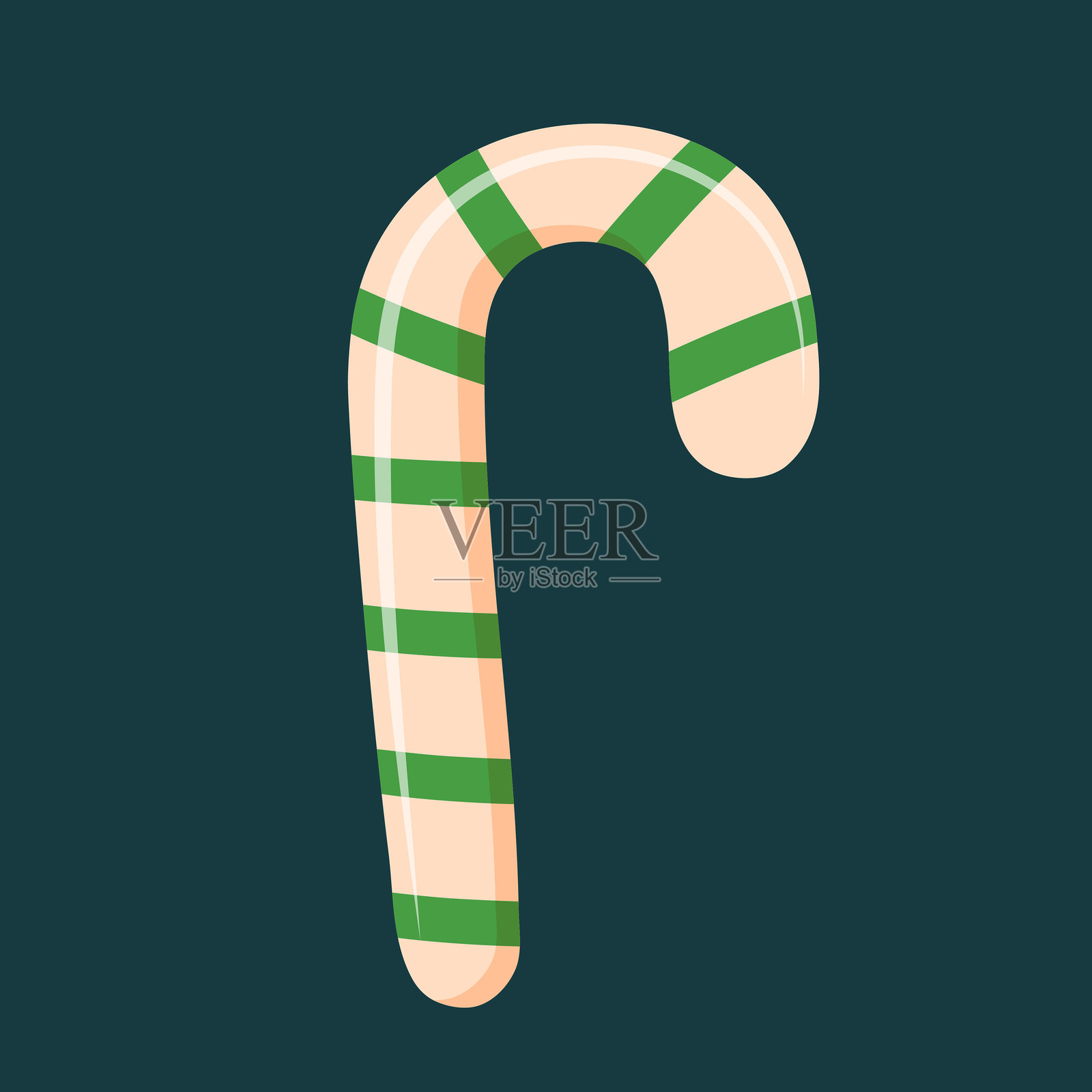 黑色背景上的绿色条纹圣诞糖果手杖。插画图片素材