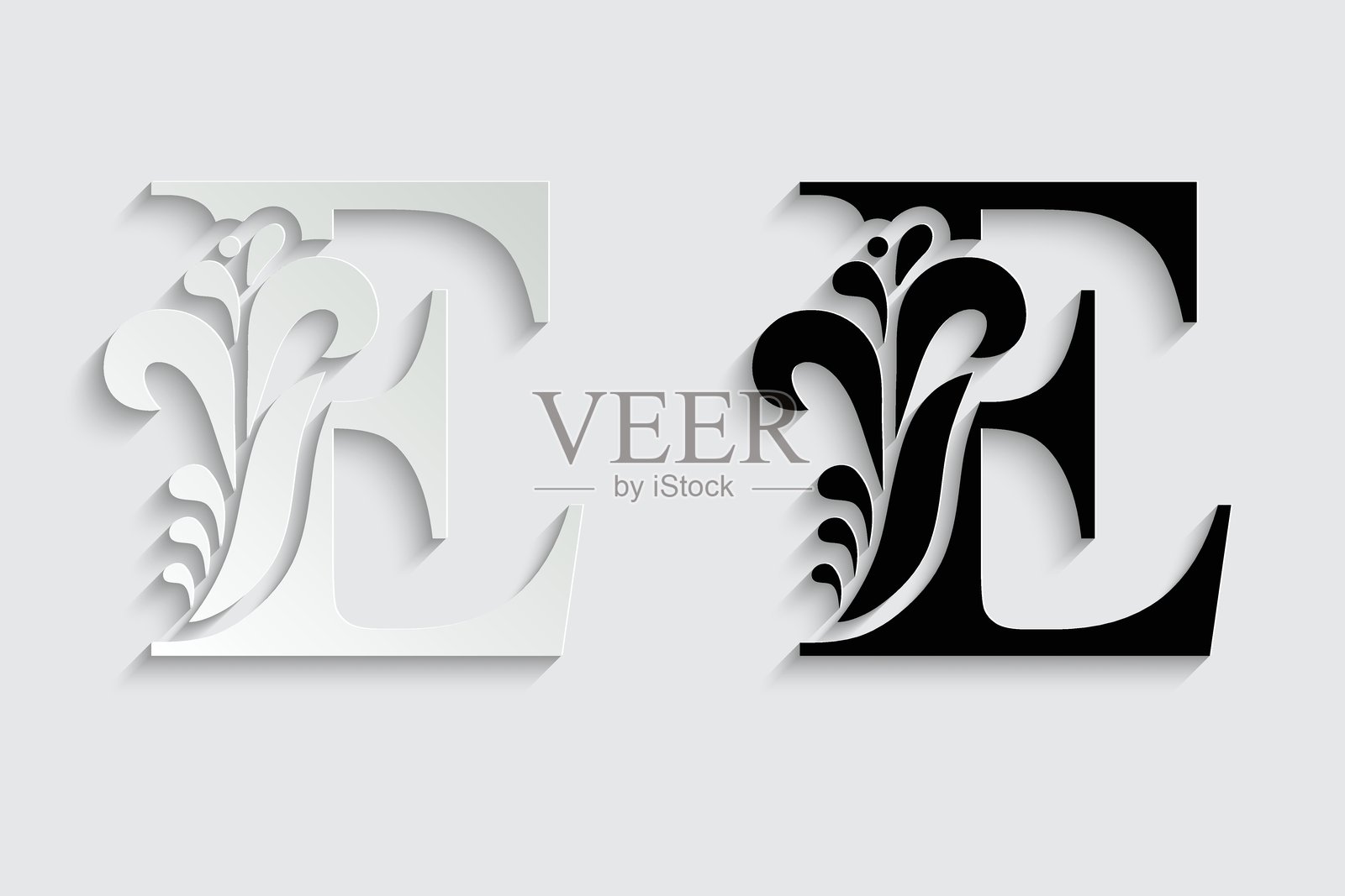 字母E。花卉字母。复古装饰首字母字母表。标志矢量图。插画图片素材