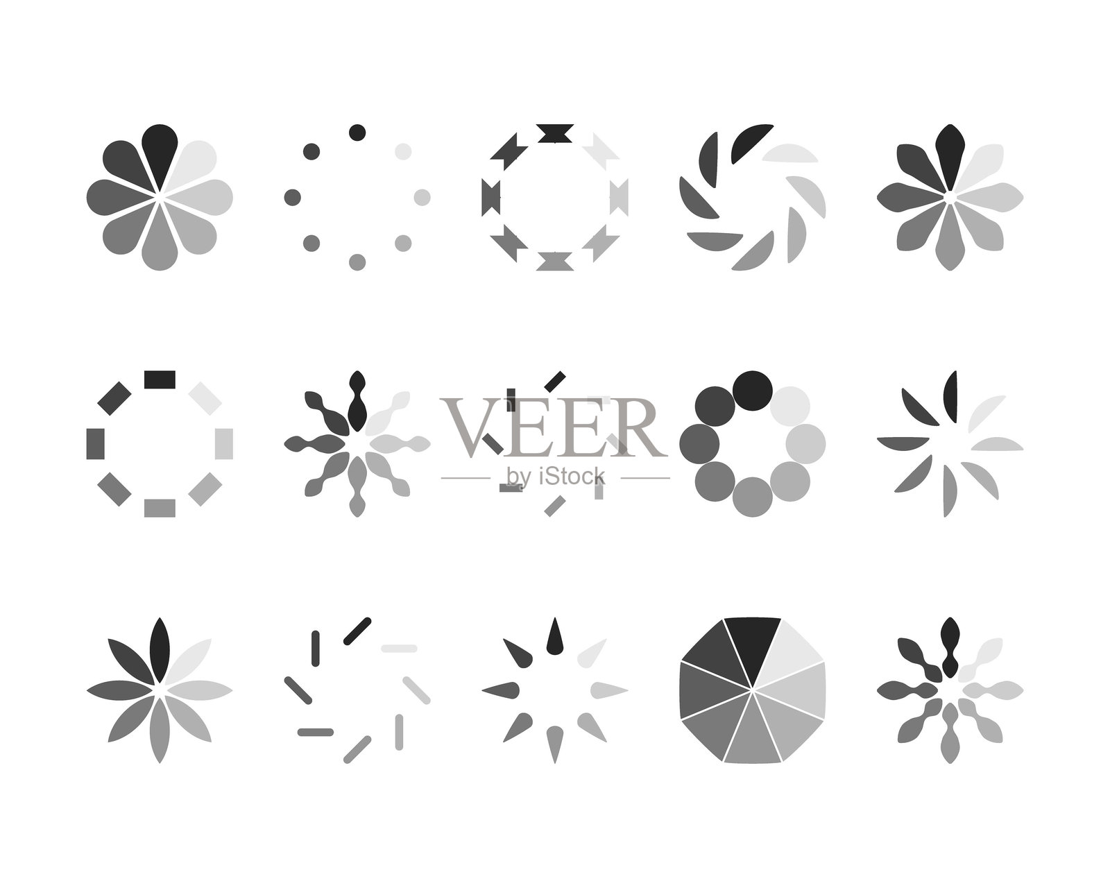 加载条状态图标集合。矢量插图。矢量加载图标集。下载进度。下载或上传。插画图片素材