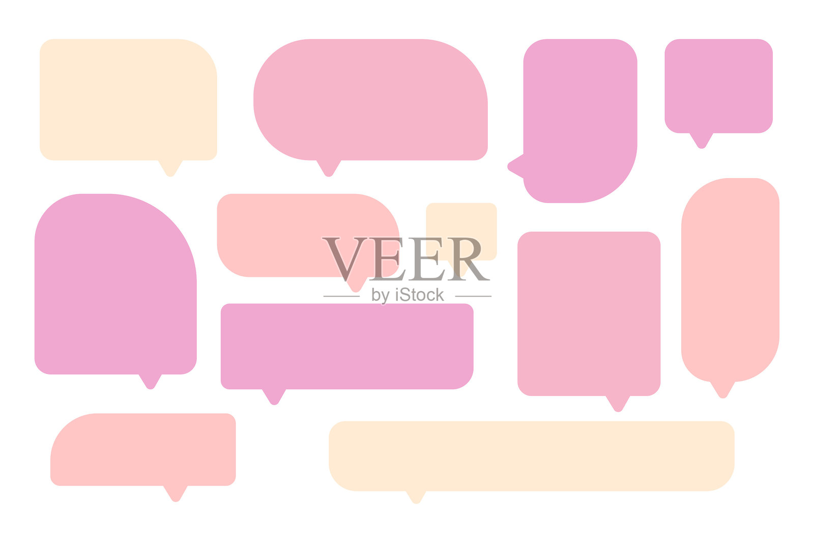 白色背景上的情人节对话气泡。聊天框或聊天矢量方形，涂鸦消息或沟通图标，云朵对话，适用于漫画和简约消息对话。插画图片素材