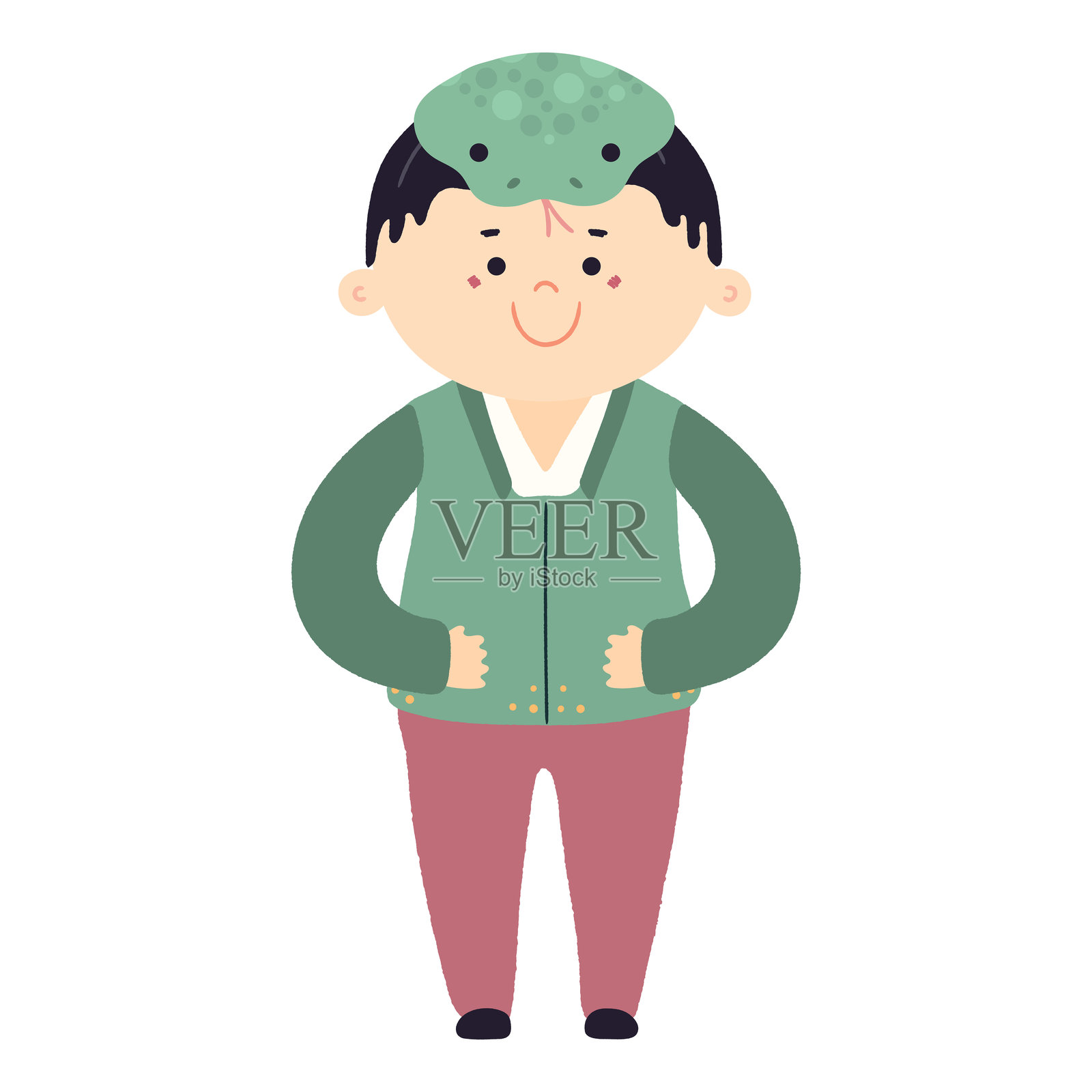 可爱的男孩穿着韩服，戴着蛇形帽子的角色插图。插画图片素材