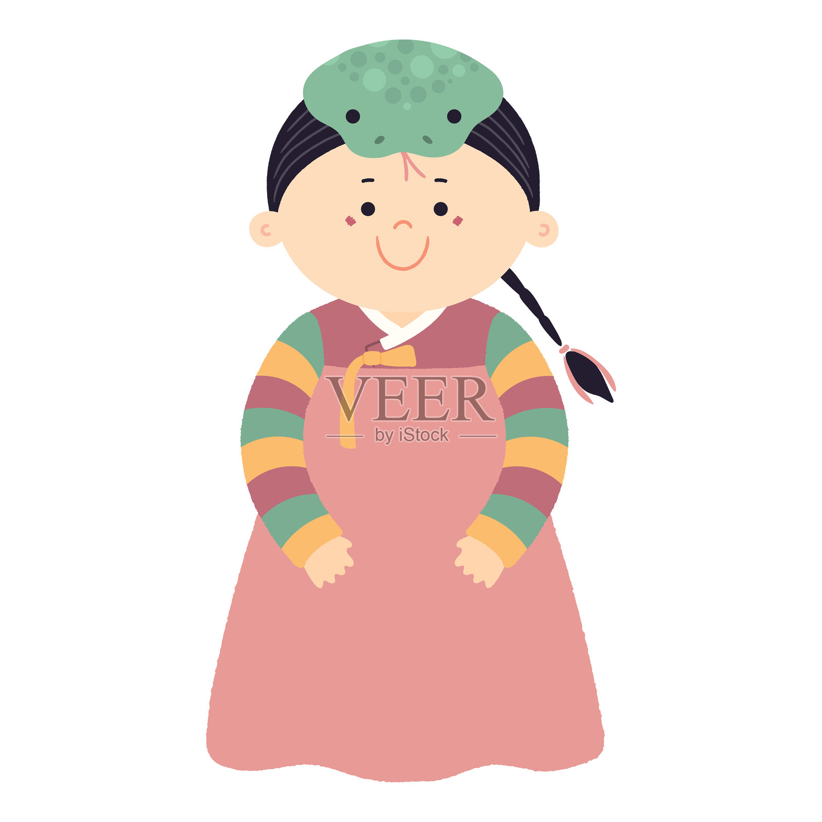 可爱的男孩穿着韩服，戴着蛇形帽子的角色插图。插画图片素材