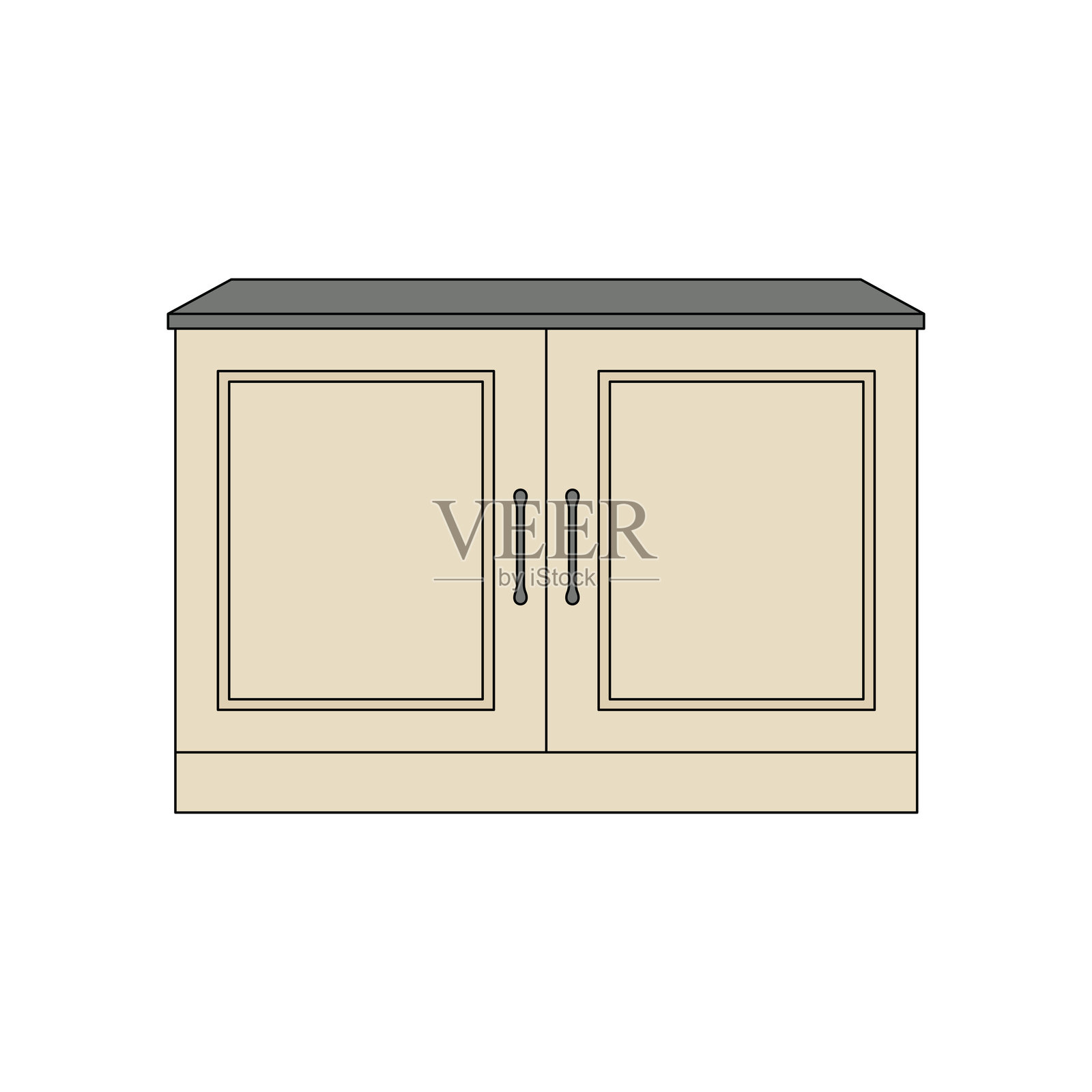 孩子们画的厨房橱柜卡通图像，孤立展示插画图片素材