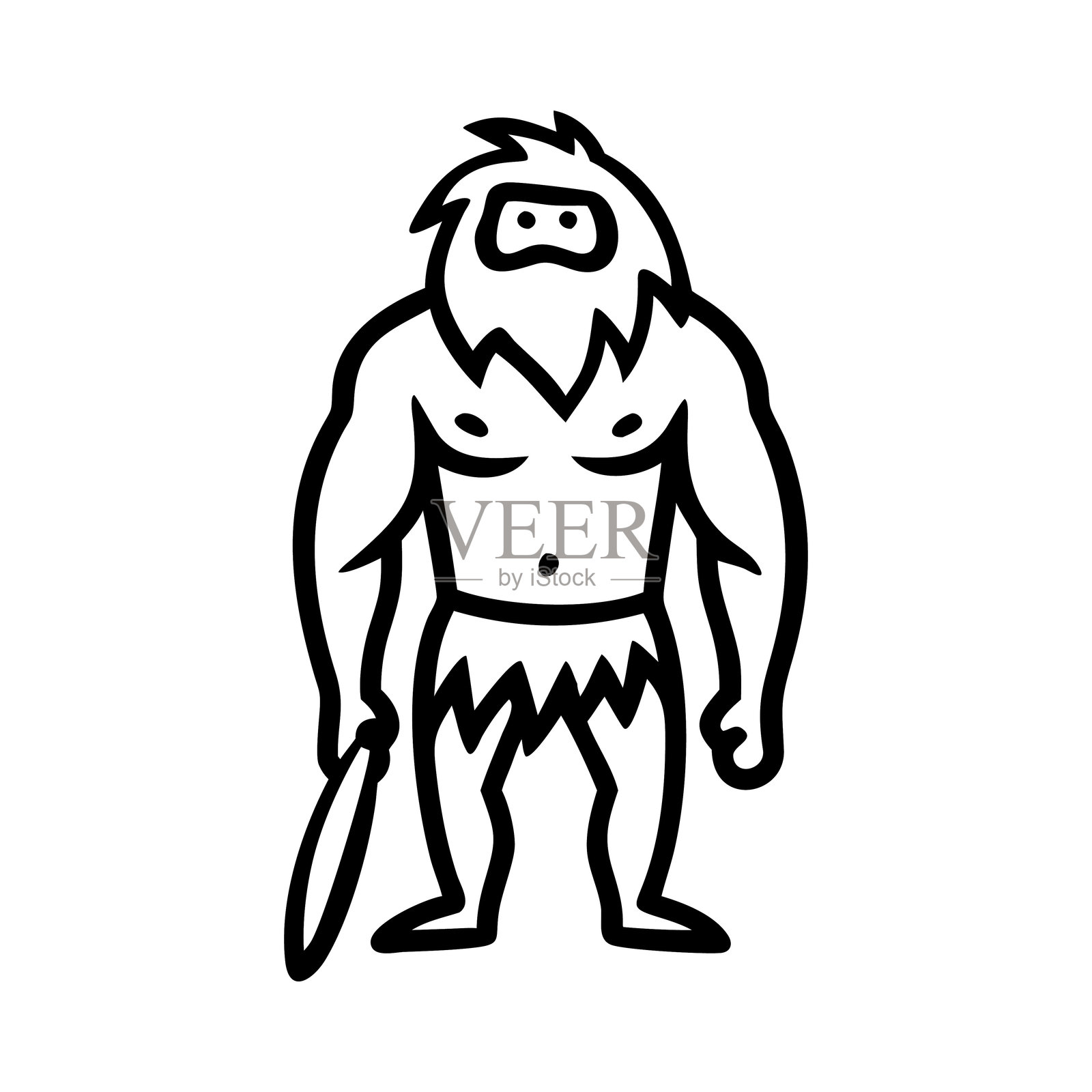 拿着棍子的穴居人涂鸦插图插画图片素材