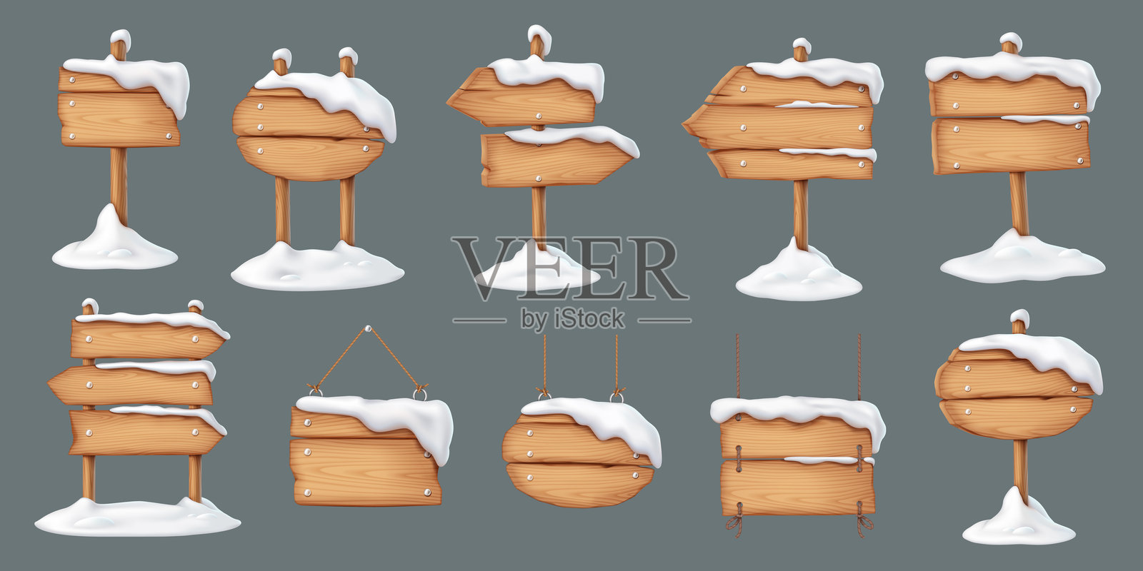 各种形状的木制指示牌逼真色彩图标集插画图片素材