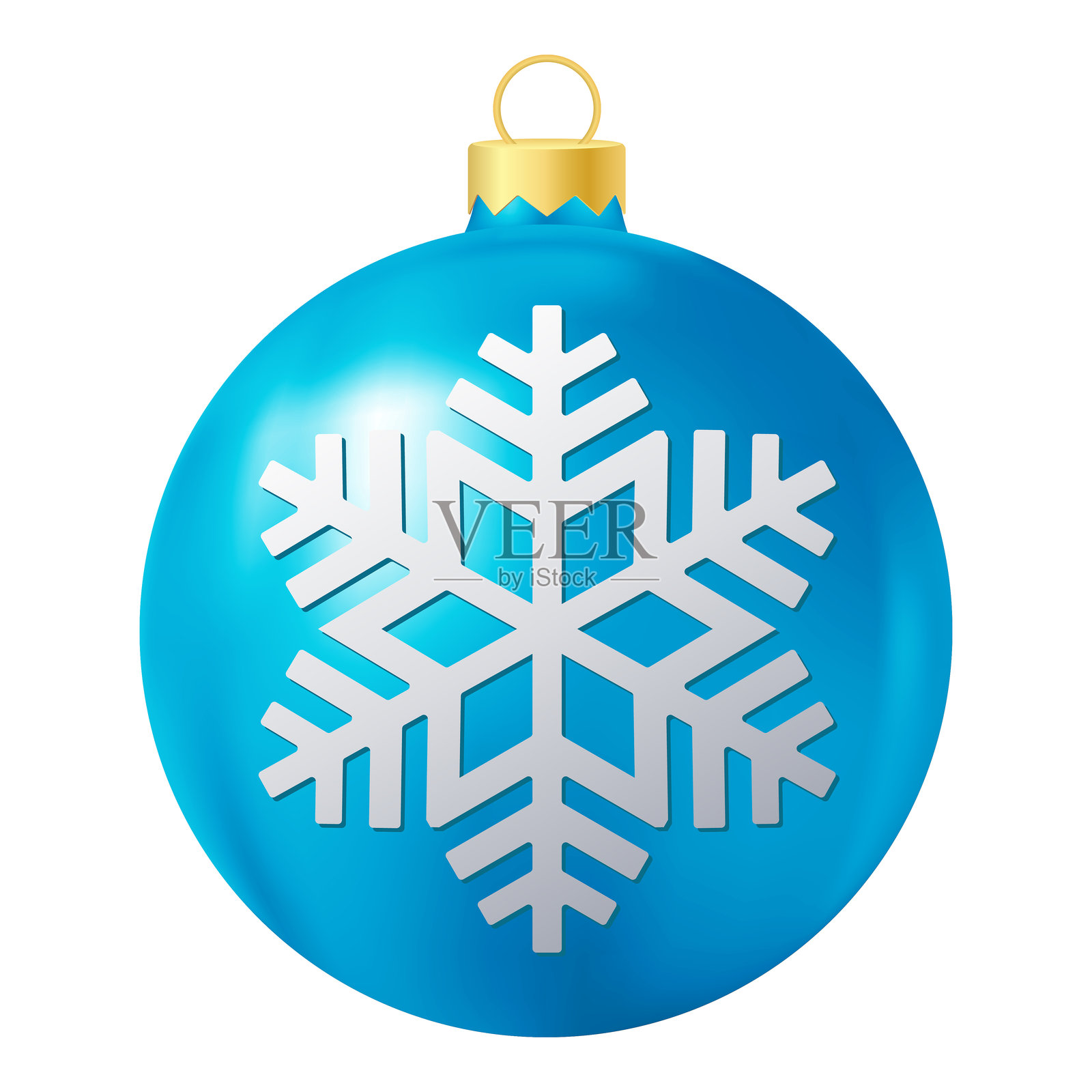 蓝色圣诞树装饰球或玩具，上面有雪花图案插画图片素材