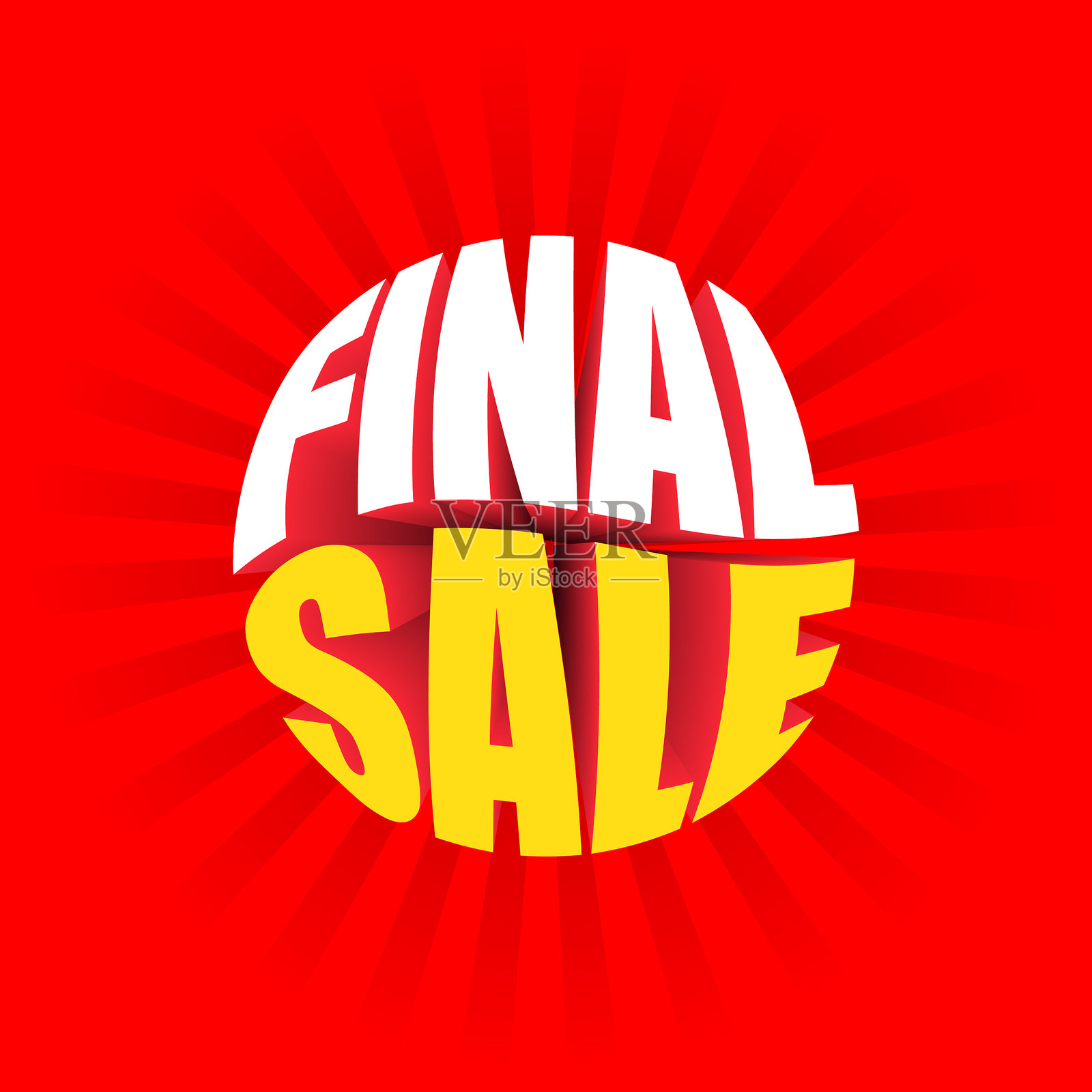 最终特卖圆形标志，带有创意的3D文字，背景为红色。最终特卖促销海报布局。特价折扣广告横幅设计。商业标签、贴纸、标签、徽章。销售标志。插画图片素材