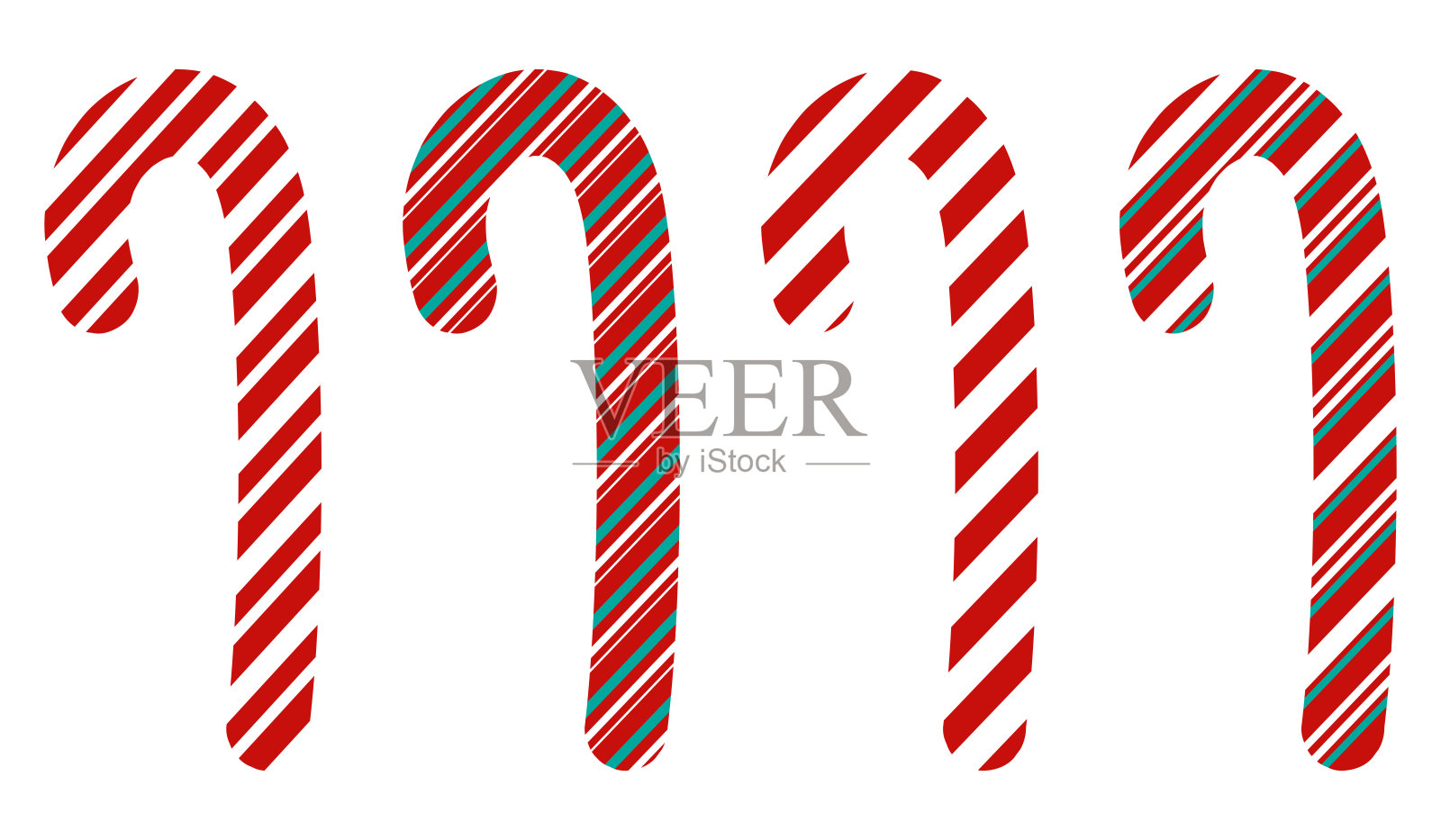 一组孤立在白色背景上的糖果手杖。简单的圣诞糖果矢量插图。插画图片素材