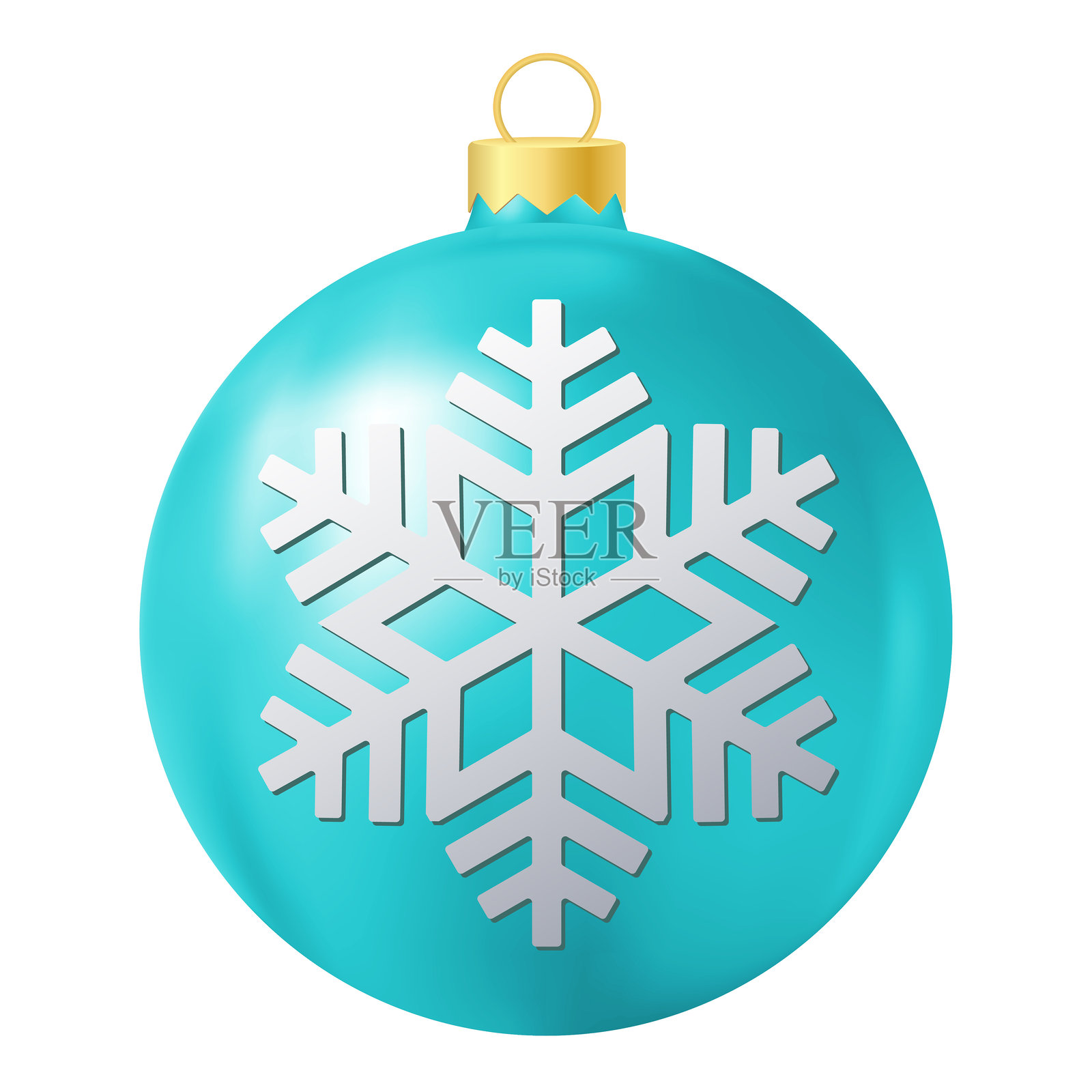 带有雪花插图的青绿色圣诞树装饰球或玩具插画图片素材