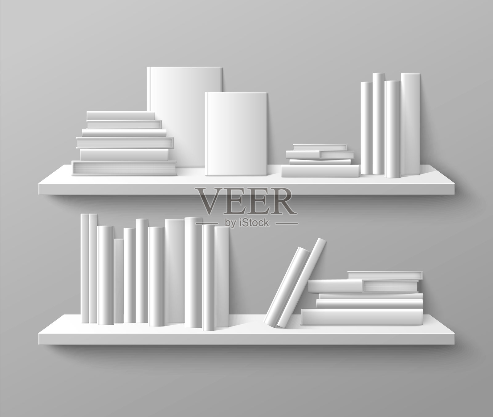 书架上的书堆，侧面和正面视图。插画图片素材