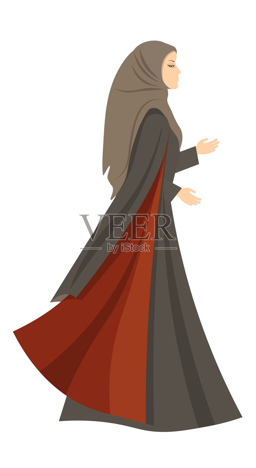 戴着头巾的穆斯林女性。穿着传统穆斯林服装的美丽女性。穿着传统头巾的穆斯林女性。矢量人物。插画图片素材