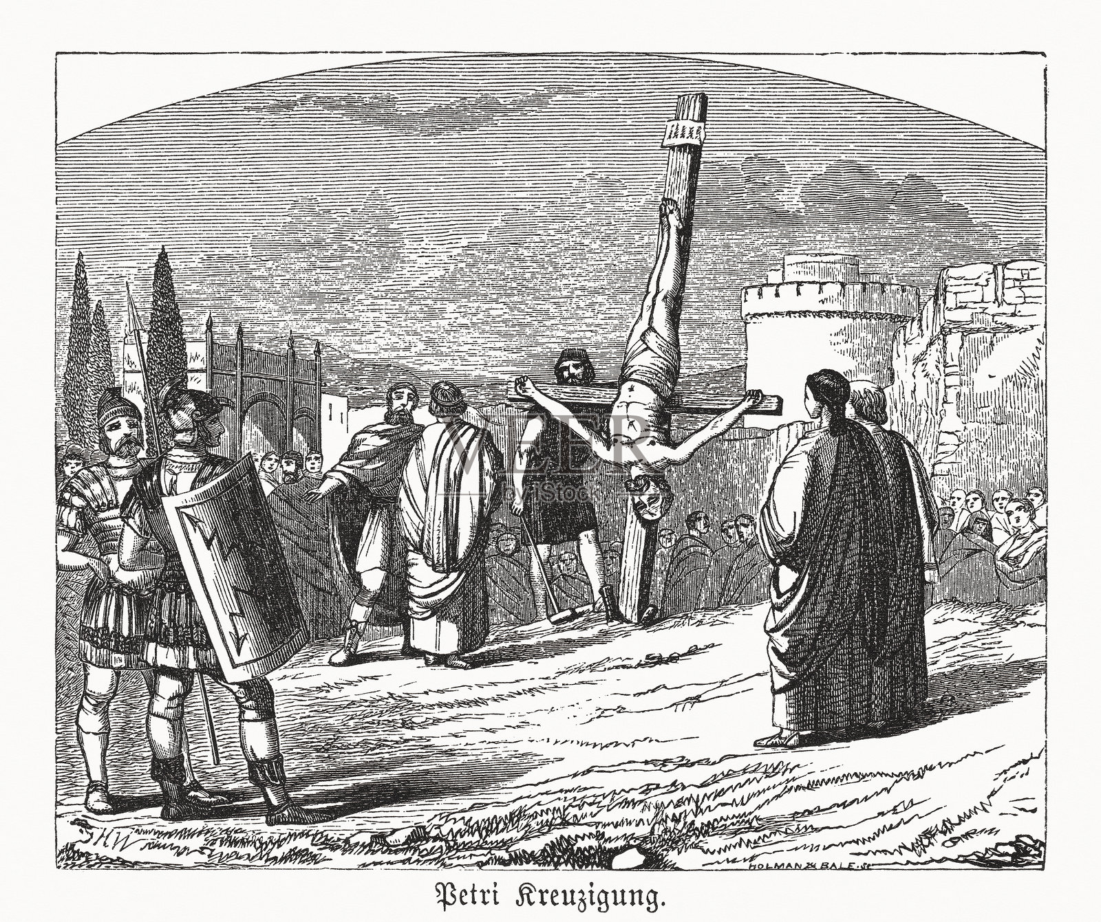 使徒彼得的钉十字架，木刻版画，出版于1883年插画图片素材