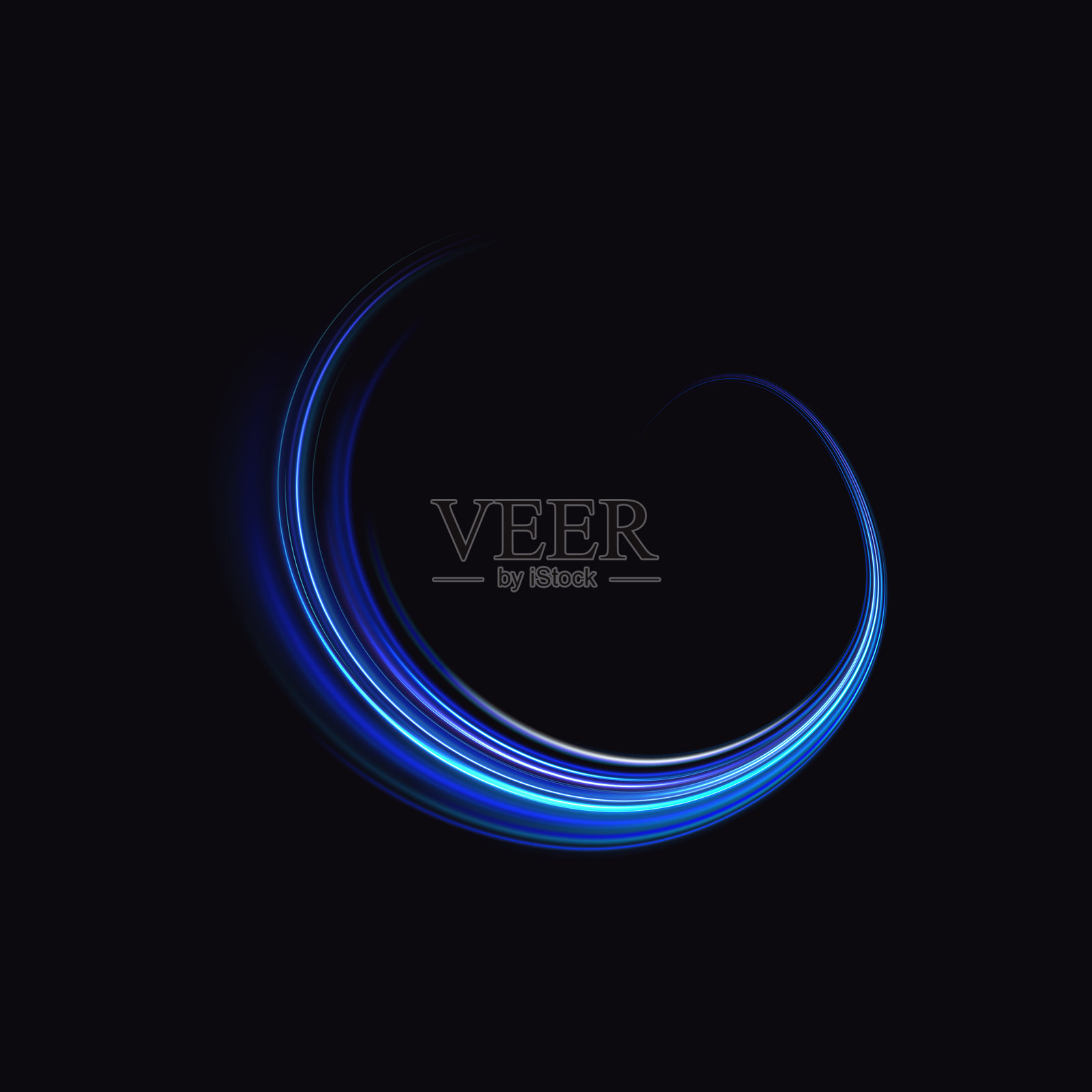 未来科技风格。抽象背景与速度线。霓虹色光线的矢量抽象背景。蓝色光背景下的道路光线营造出运动感。插画图片素材