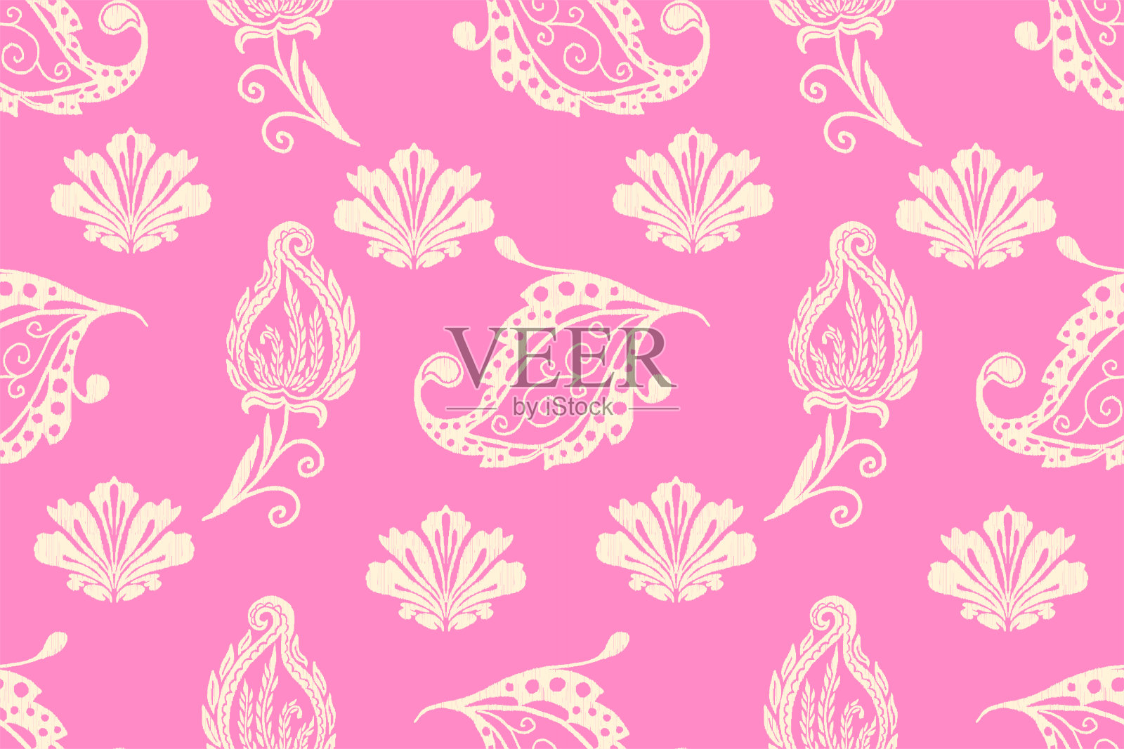 粉色花卉伊卡特图案主题情人节插画图片素材