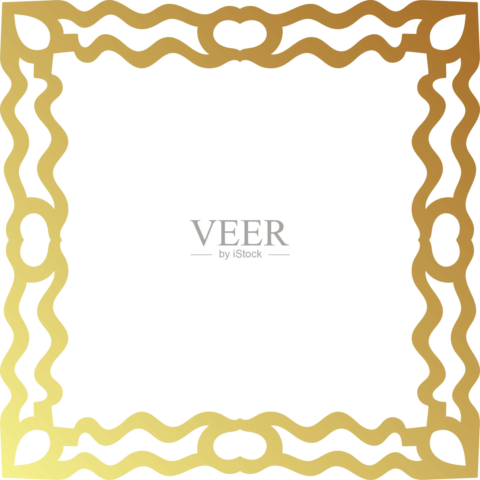 复古金色线条、边框和角落的抽象方框，背景为白色。插画图片素材