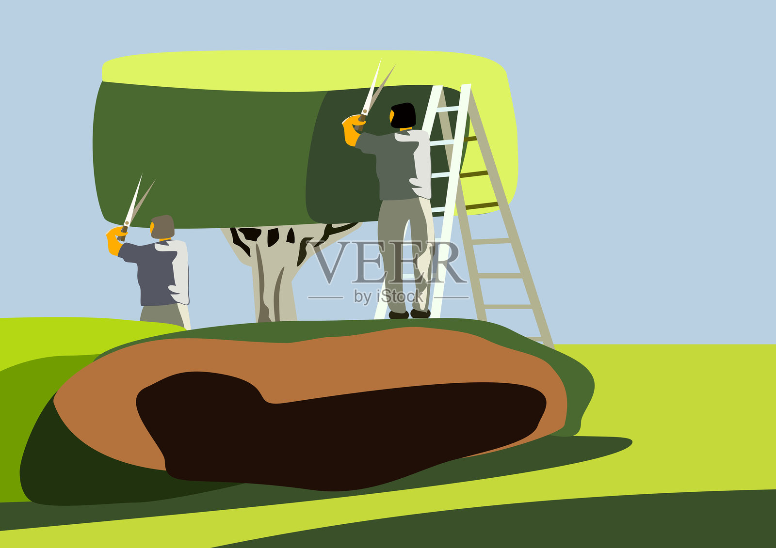 园丁修剪树木。扁平风格的矢量插图插画图片素材