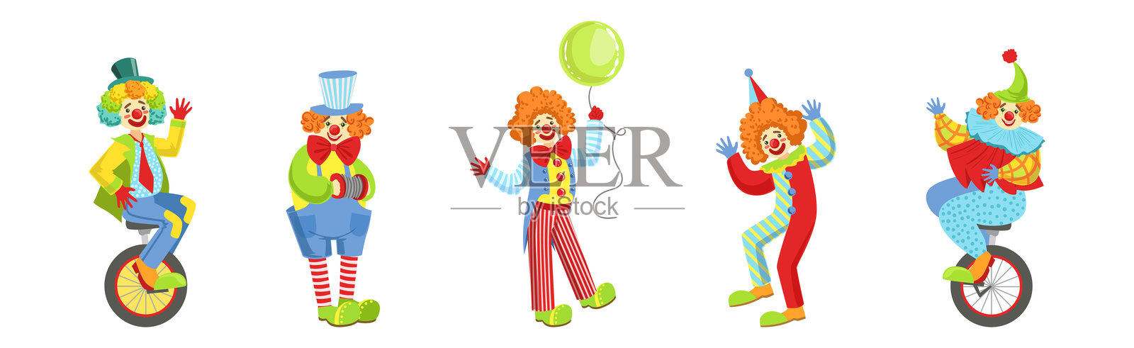 小丑角色穿着小丑服装的鼻子矢量图集插画图片素材