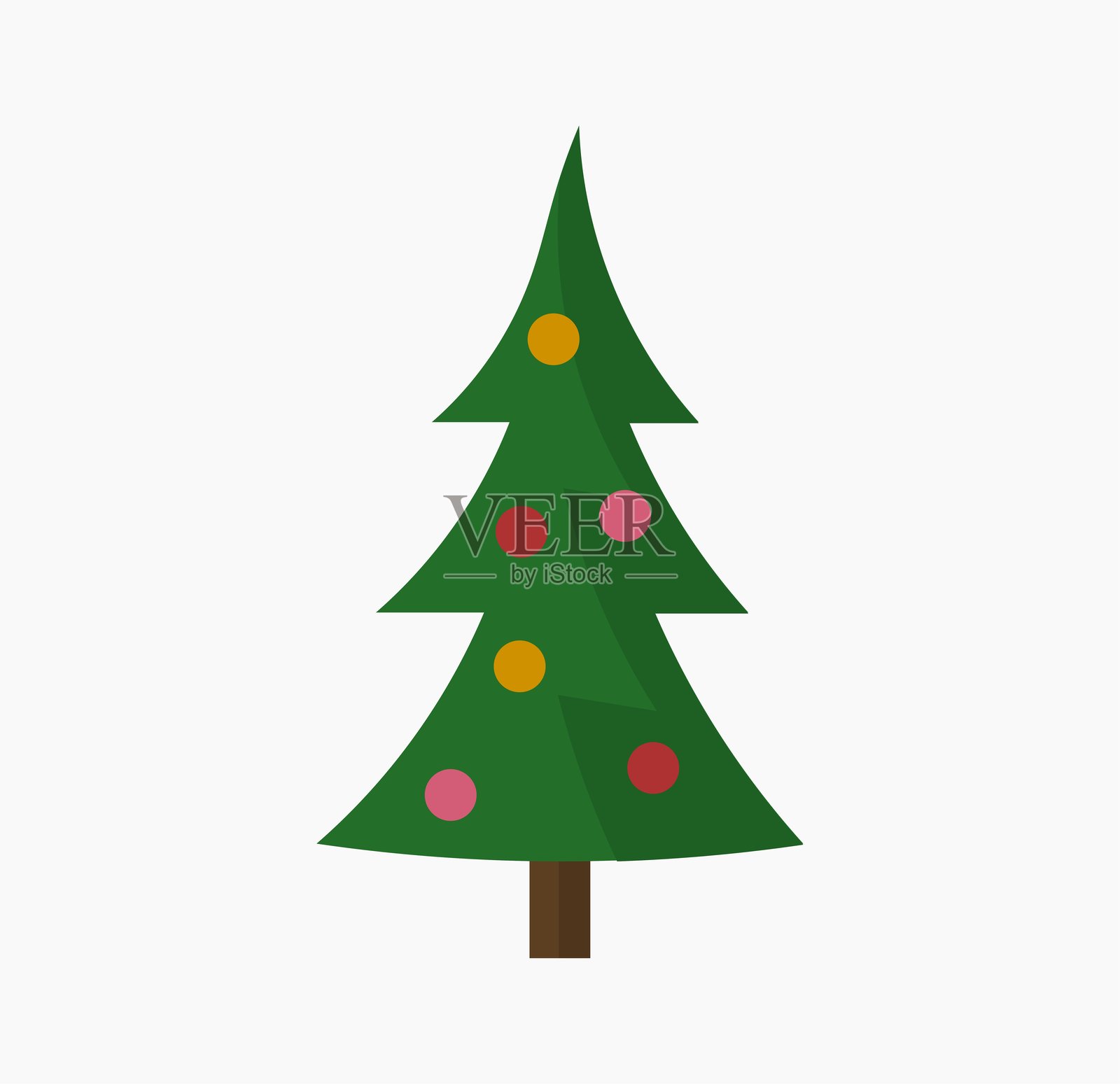 可爱的圣诞树图标。五彩缤纷的装饰球。矢量插图。插画图片素材