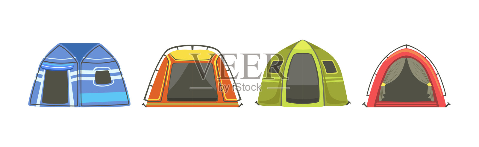 旅游和户外露营用登山帐篷矢量图集插画图片素材
