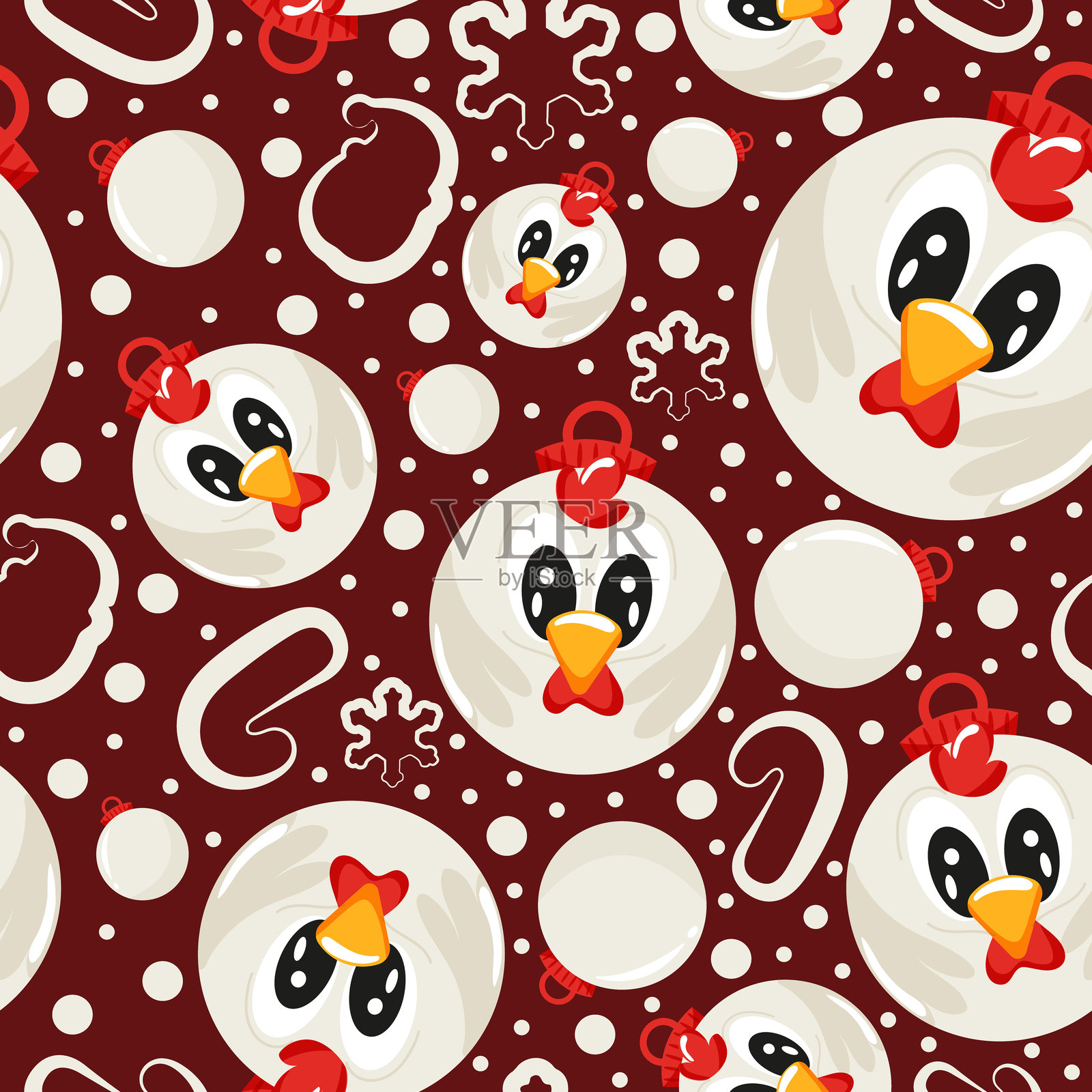 红色图案的圣诞树玩具公鸡插画图片素材