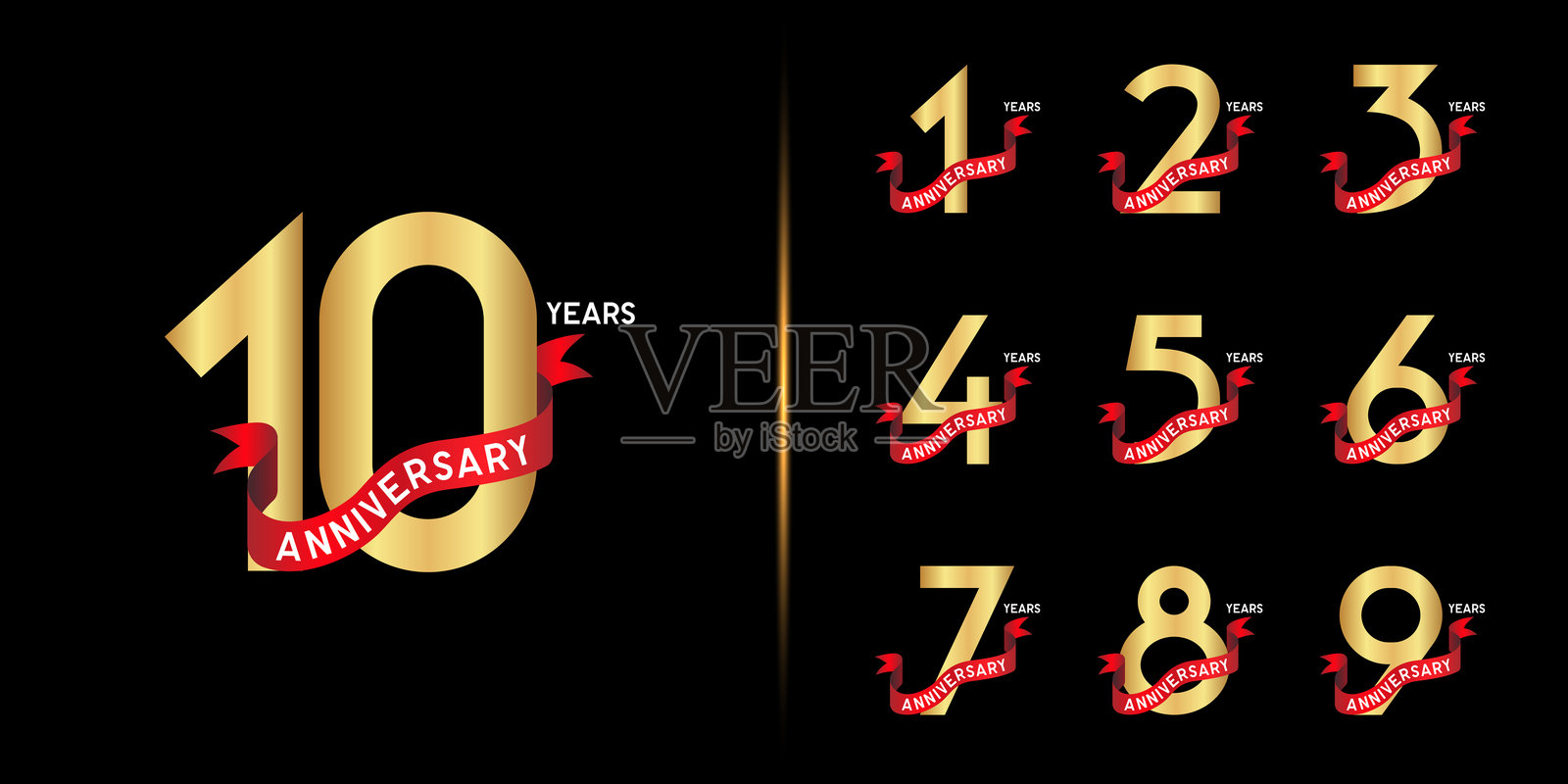 高级周年纪念标志套件。金色周年庆祝徽章设计。插画图片素材