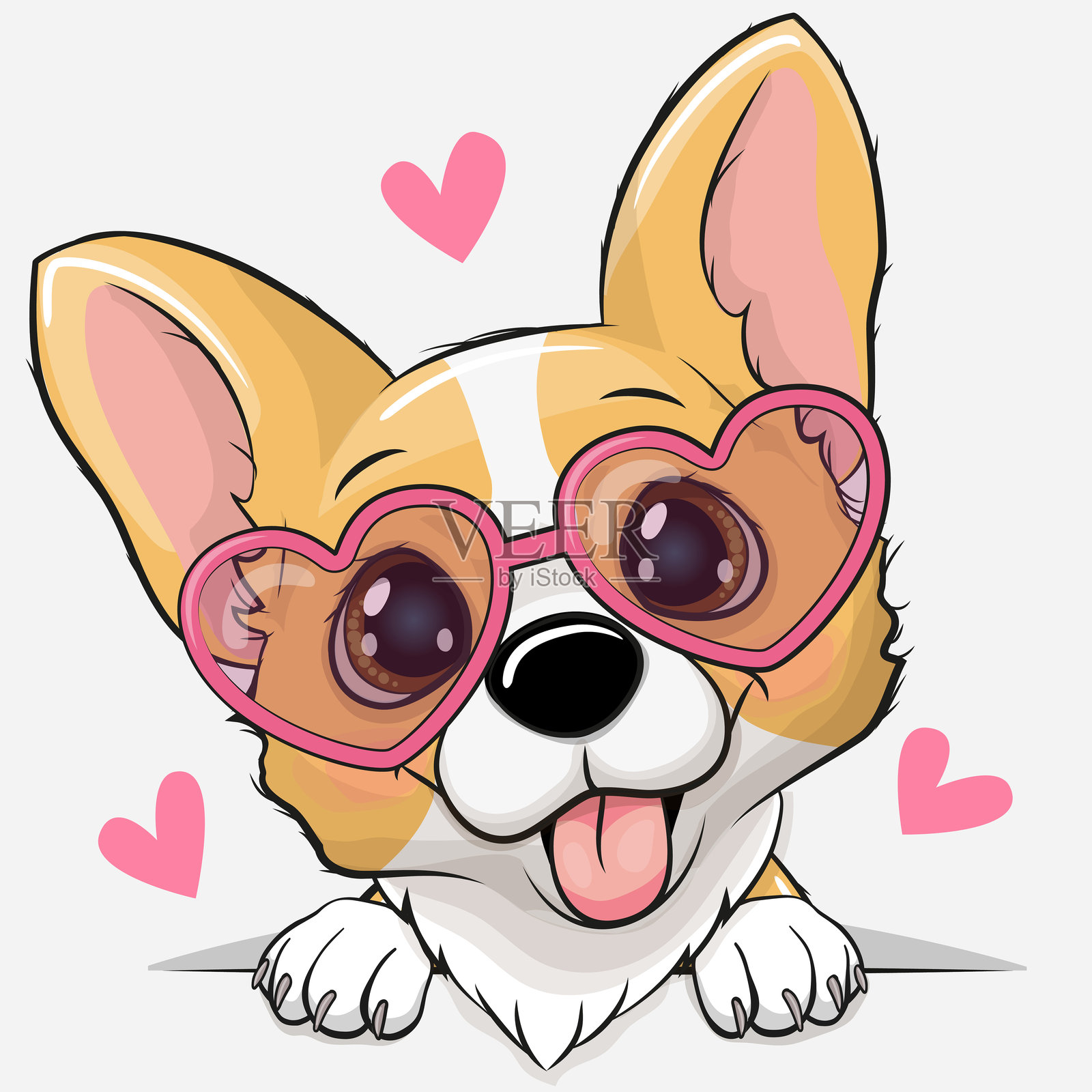 可爱的卡通柯基戴着心形眼镜插画图片素材