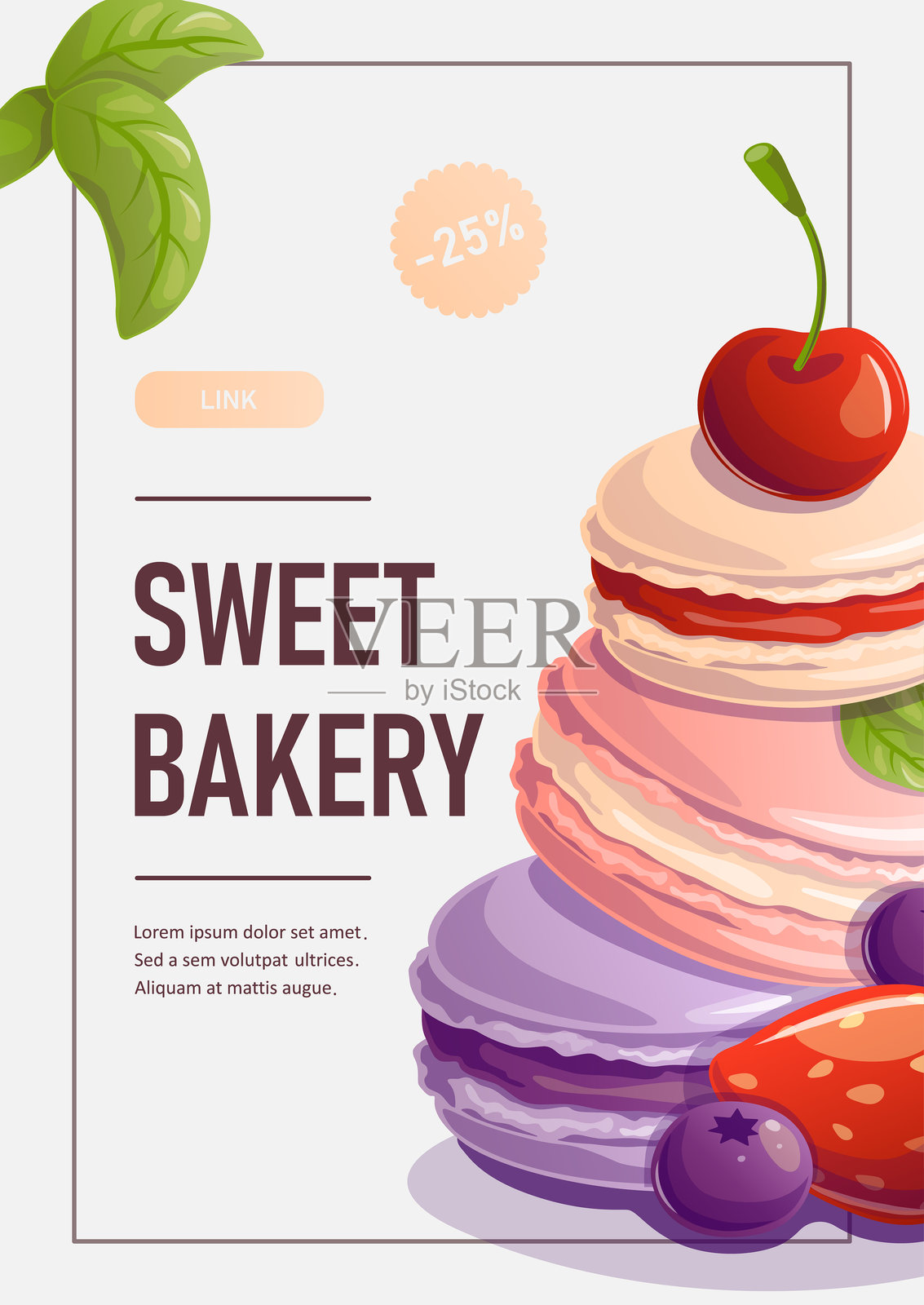 马卡龙饼干和浆果的模板插画图片素材