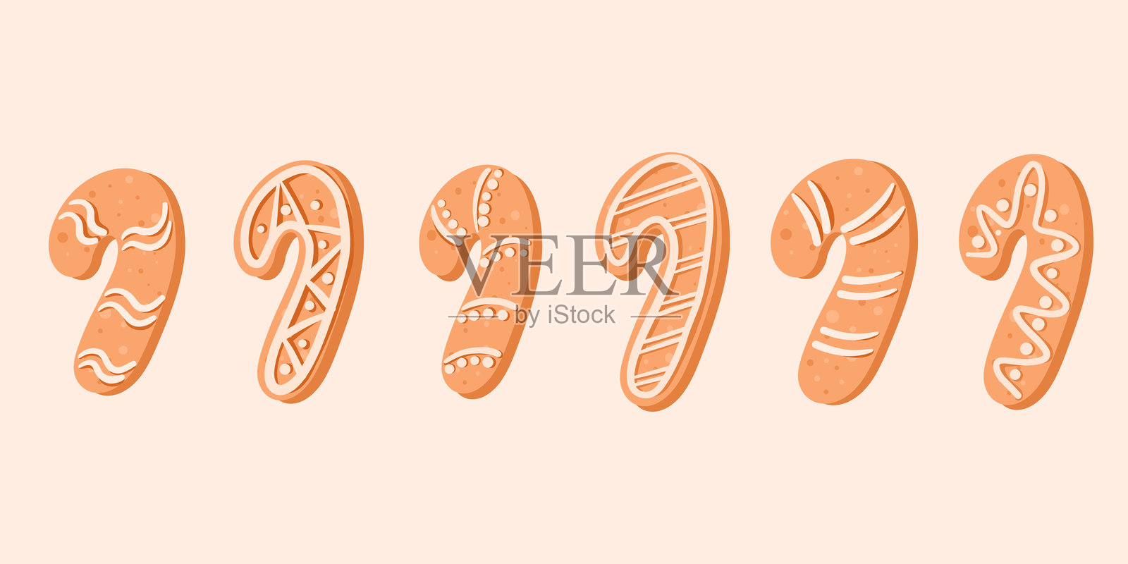 带图案的糖饼干套装。节日气氛的甜糖果系列。圣诞姜饼饼干用于圣诞庆祝。可爱的扁平姜饼饼干。卡通矢量插图，背景独立。插画图片素材