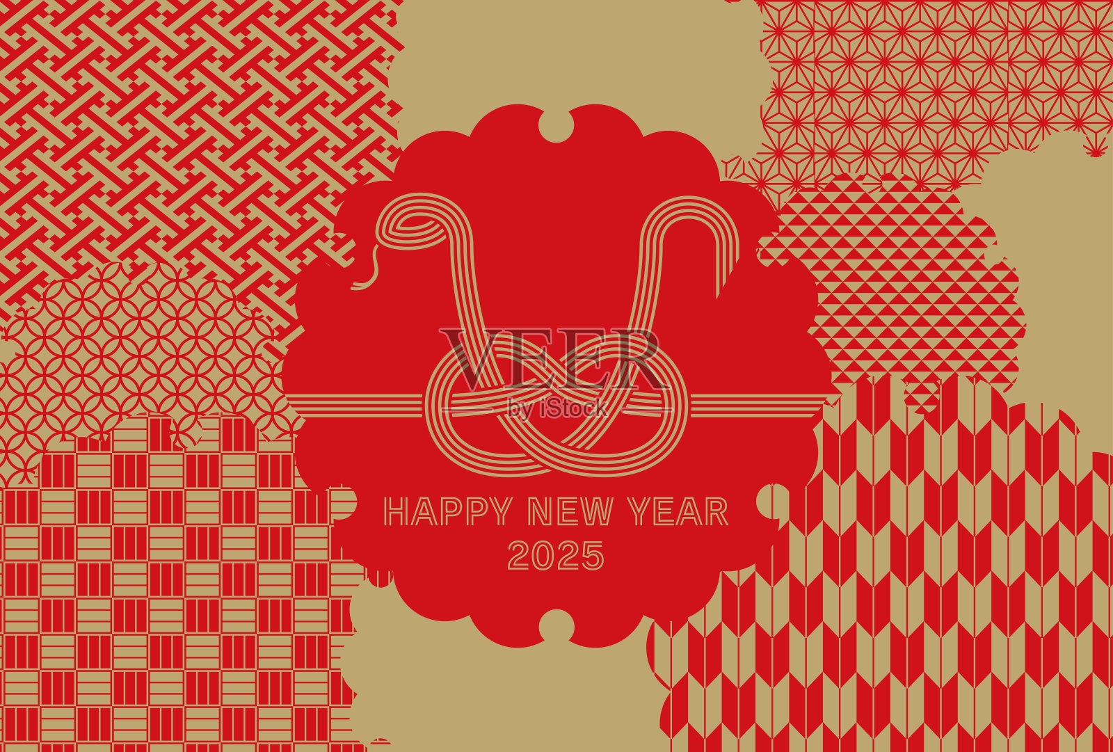 时尚简约的2025年蛇年贺卡插画图片素材