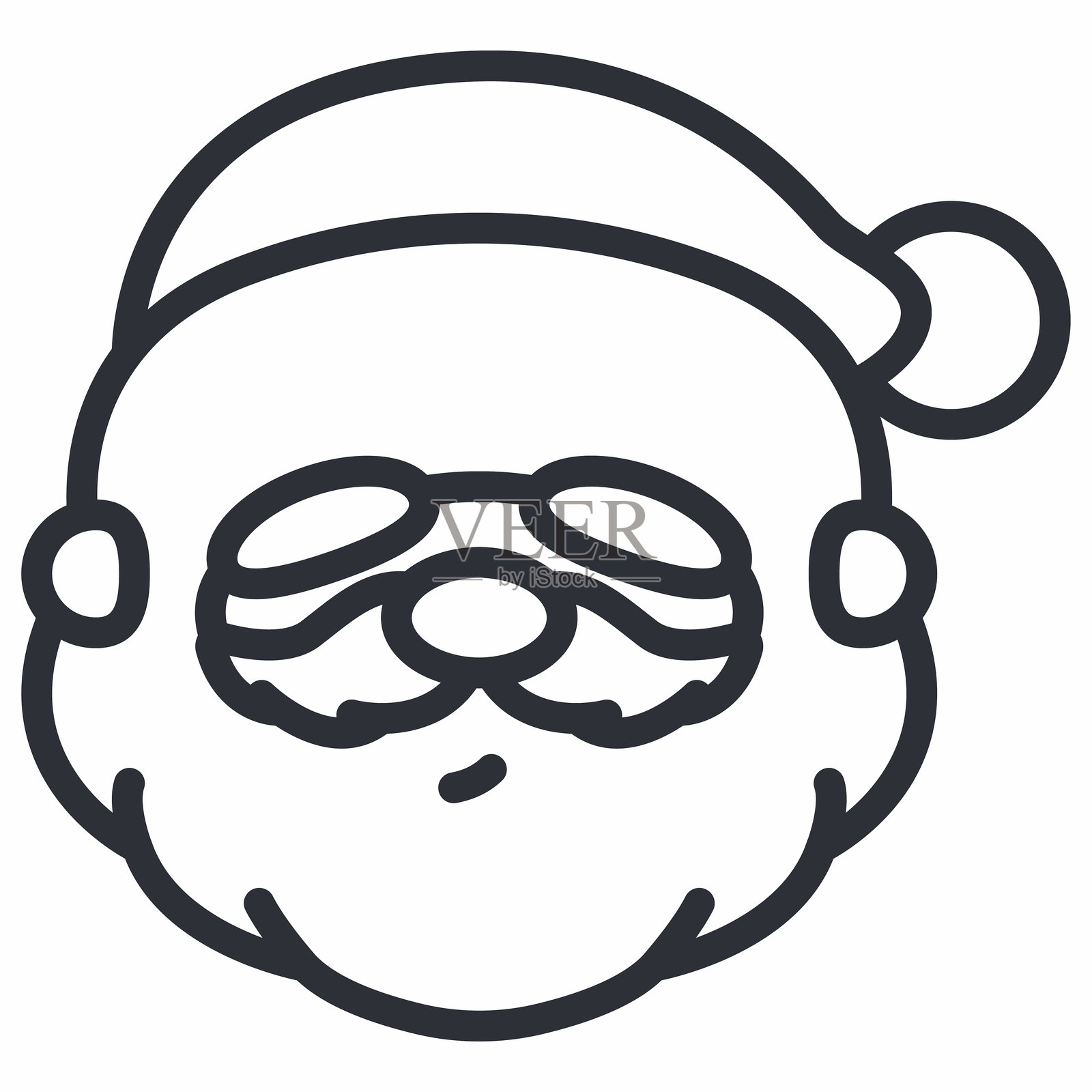 圣诞老人头像矢量线条图标，背景为白色。插画图片素材