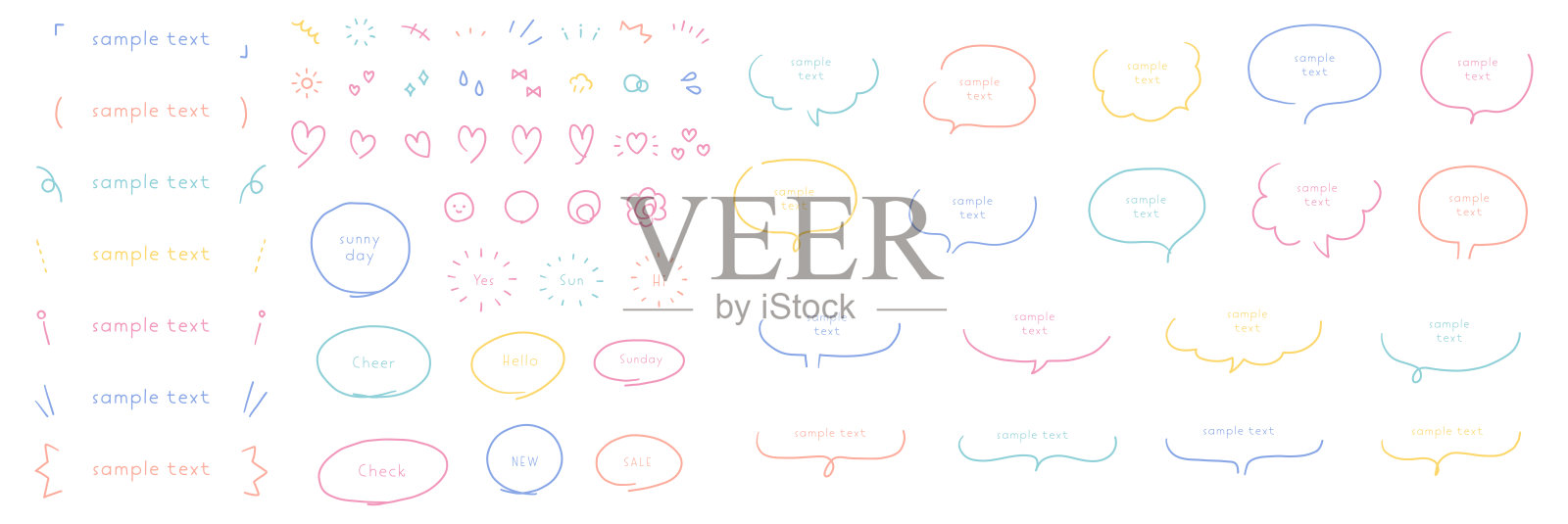 一组手绘框架和对话气泡的矢量插图插画图片素材