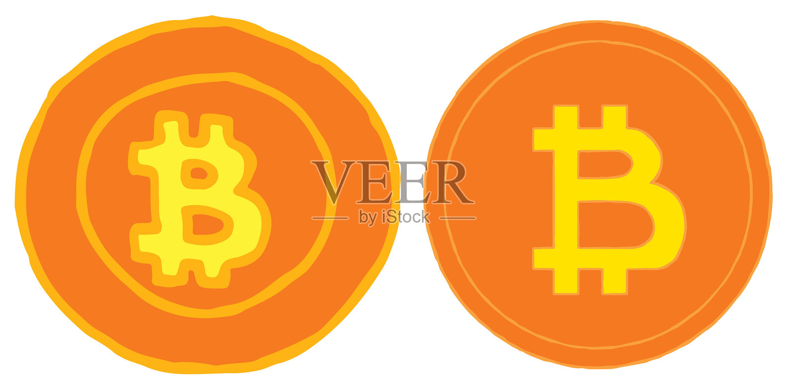手绘的双色比特币硬币插画图片素材