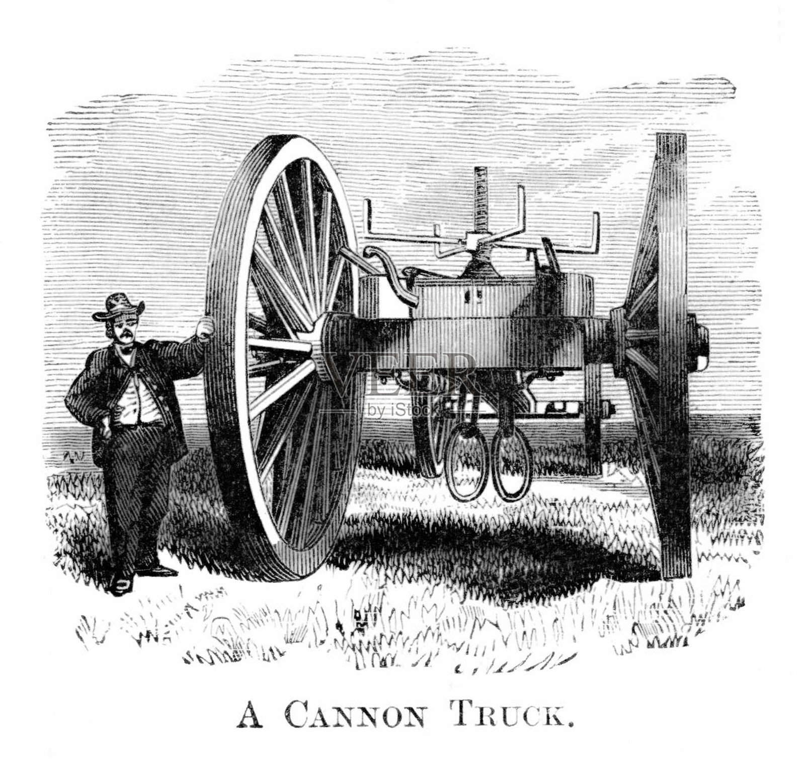 女王战争期间的火炮卡车，17世纪美国历史插画图片素材