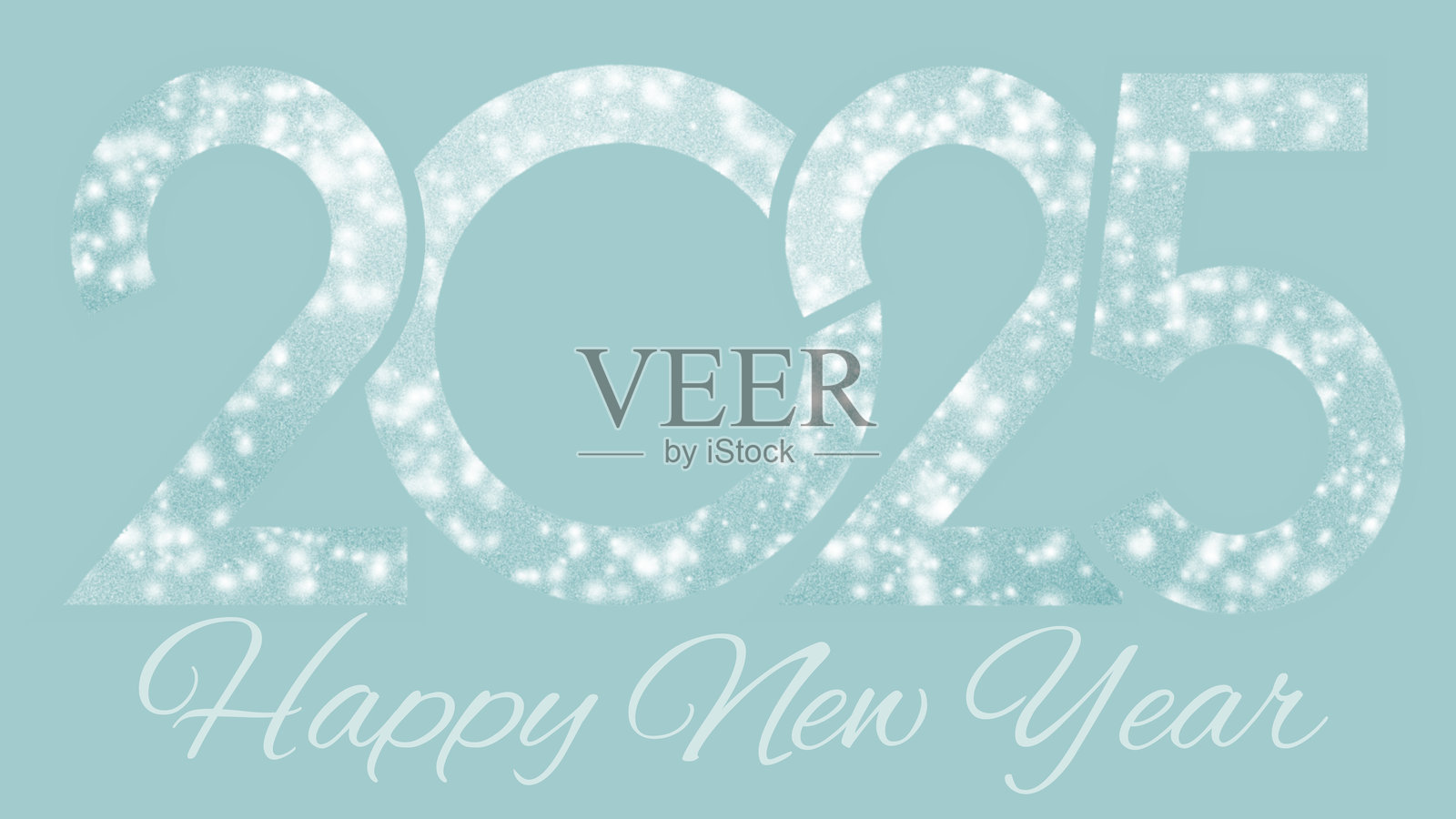 2025年新年快乐。冬季假期模板，带有祝贺文字和日期数字，配有雪花和霜冻效果，背景为冰冷的磨砂质感彩色图案。插画图片素材
