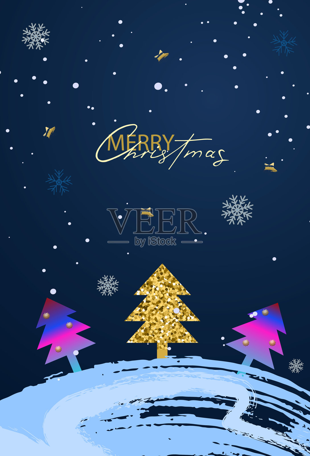 圣诞节、新年贺卡，深蓝色背景。适用于背景、贺卡、派对邀请卡、横幅、社交媒体的矢量插图概念。插画图片素材