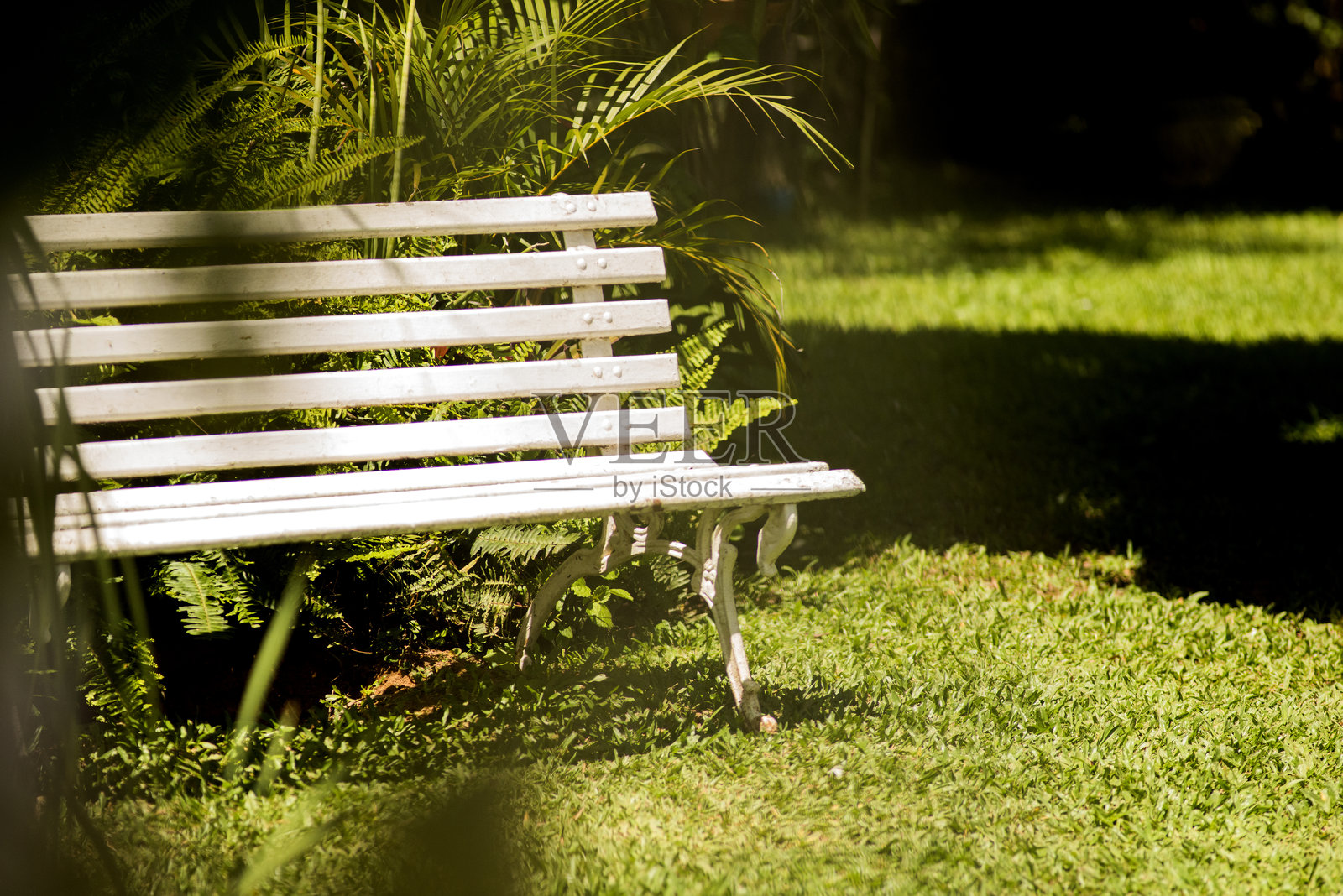 空荡荡的户外白色长椅照片摄影图片