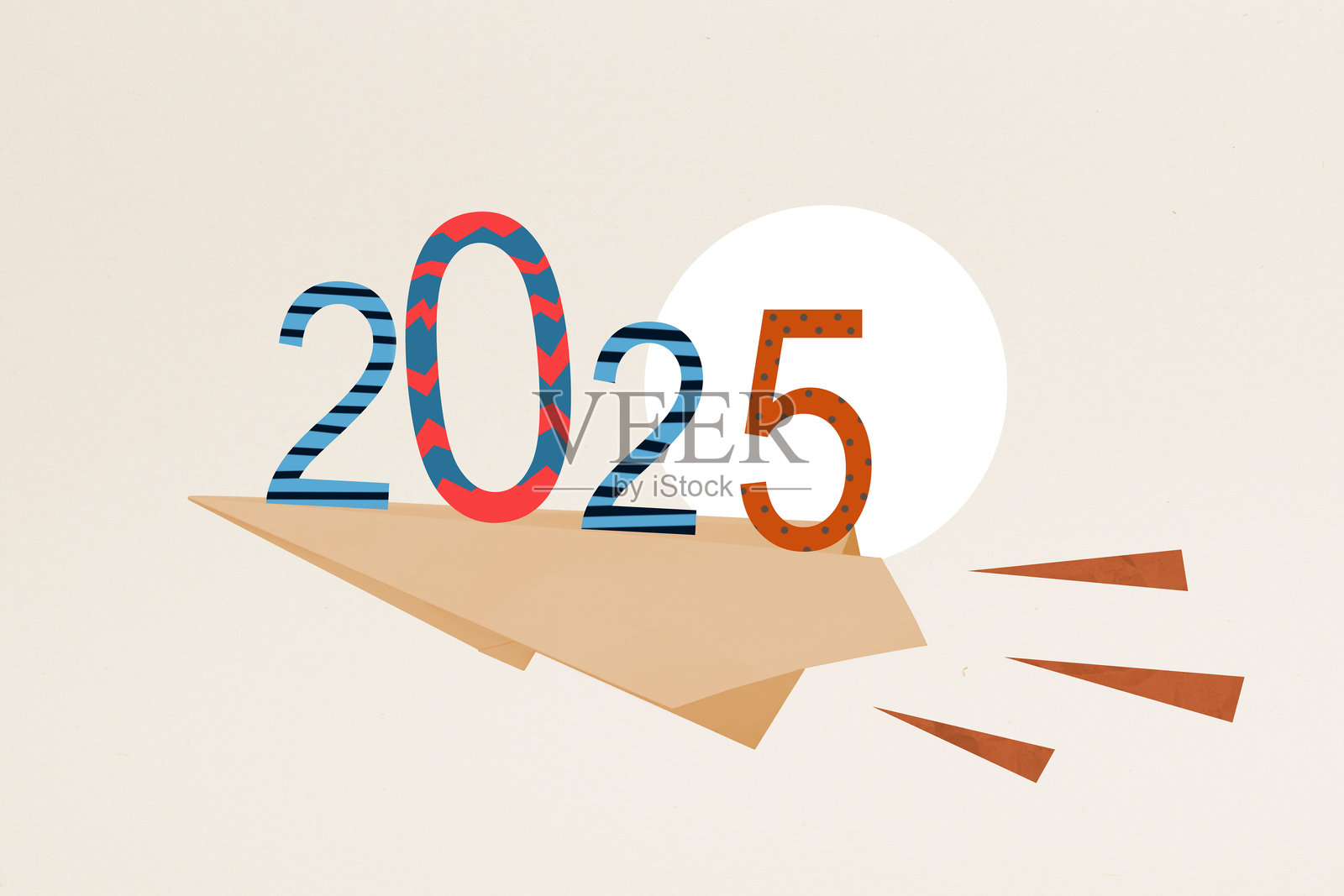 纸飞机上有2025的数字，背景为彩色。照片摄影图片