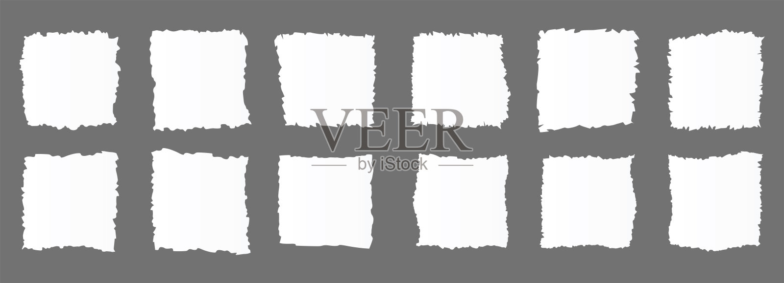 锯齿状撕裂纸张套件。黑色撕裂形状和条纹。纹理磨损元素集合。矢量插图插画图片素材