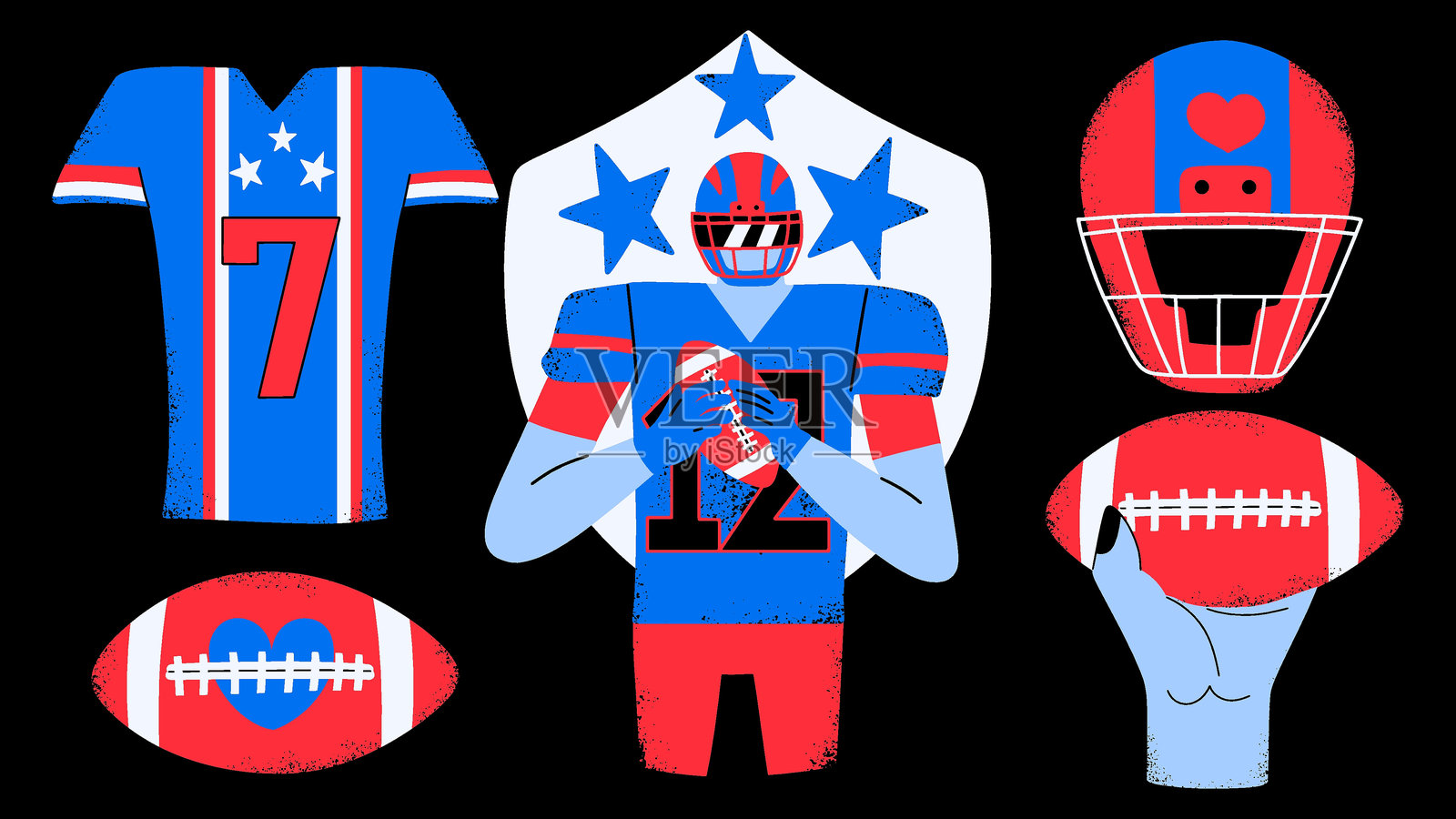 美式足球套件，包含传统符号元素。矢量插图。插画图片素材