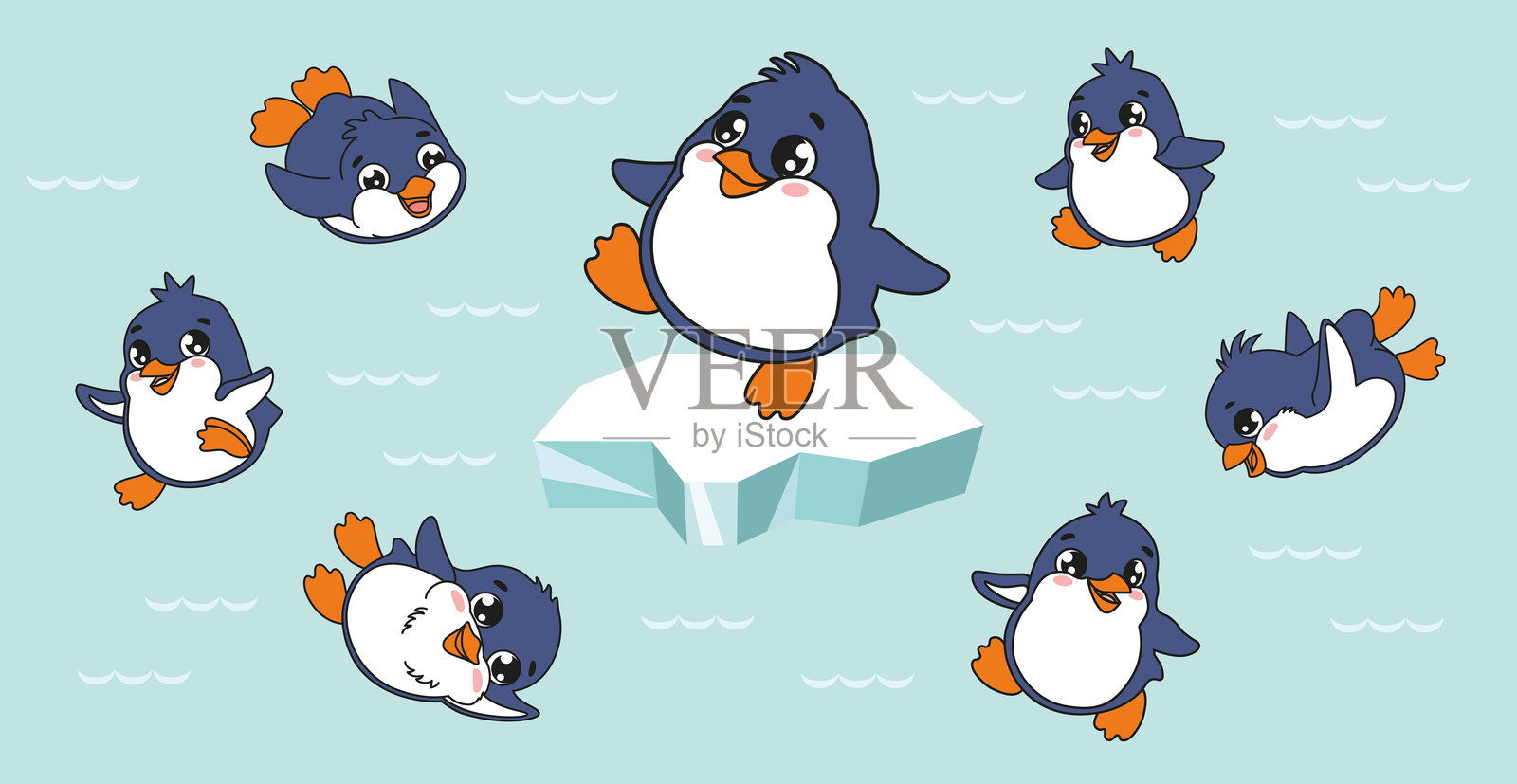 企鹅3套装插画图片素材