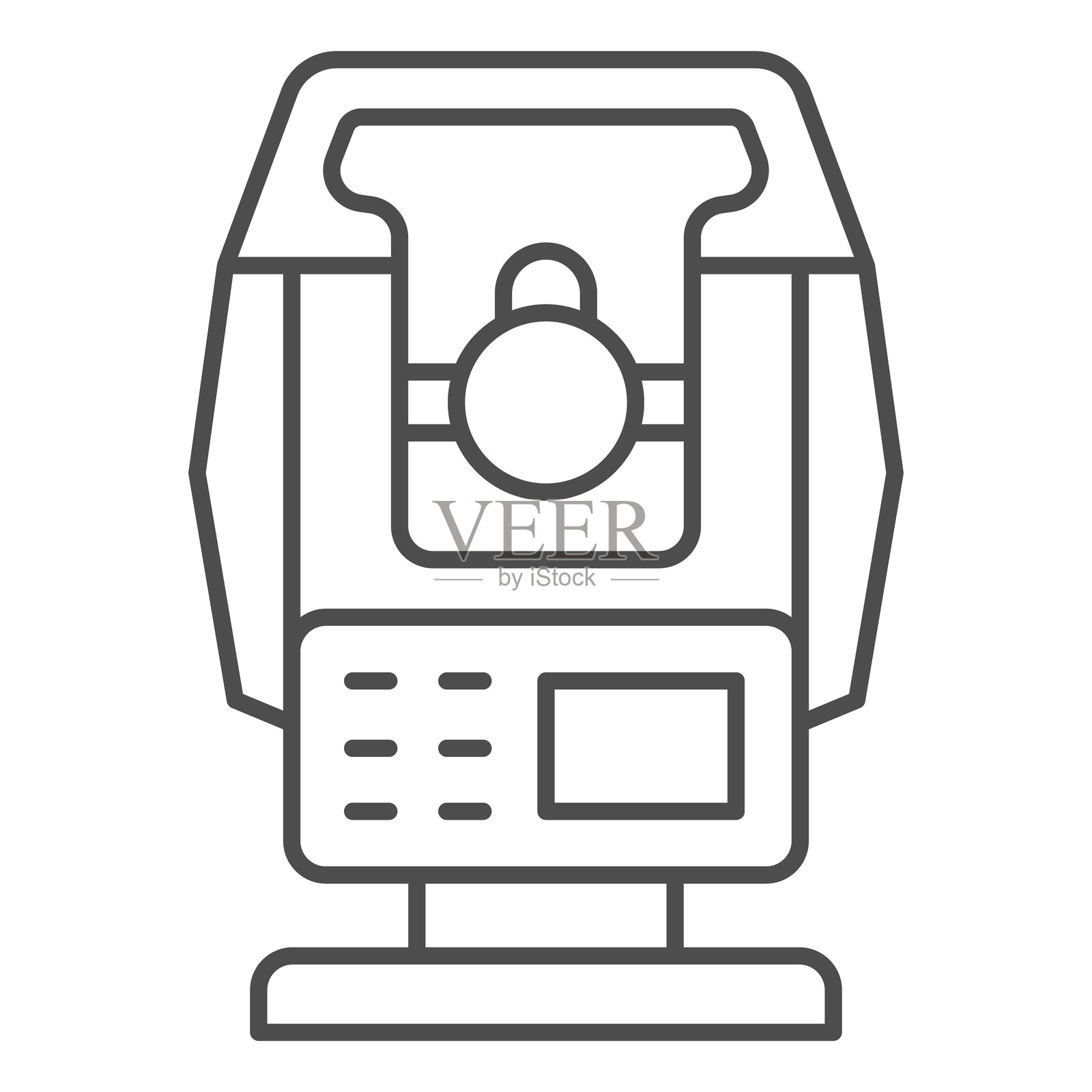 光学测量仪薄线图标，光学设备概念。矢量图形。白色背景上的角度测量工具标志，适用于移动或网页设计的轮廓风格图标。插画图片素材