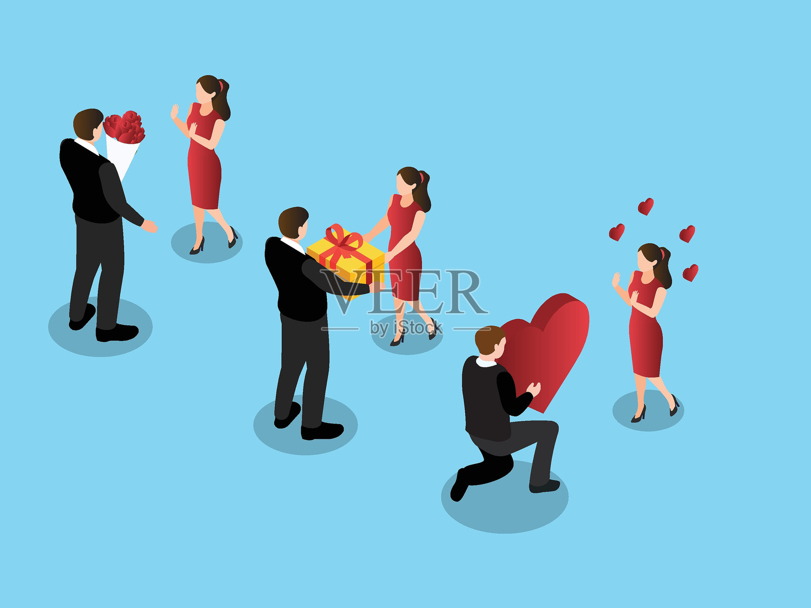 3D等距矢量插图中的浪漫求婚和爱的举动插画图片素材