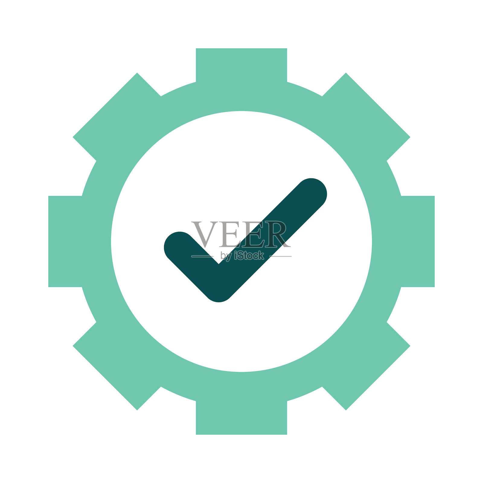 超级简单 – 带有勾号的齿轮象征着简单和高效插画图片素材