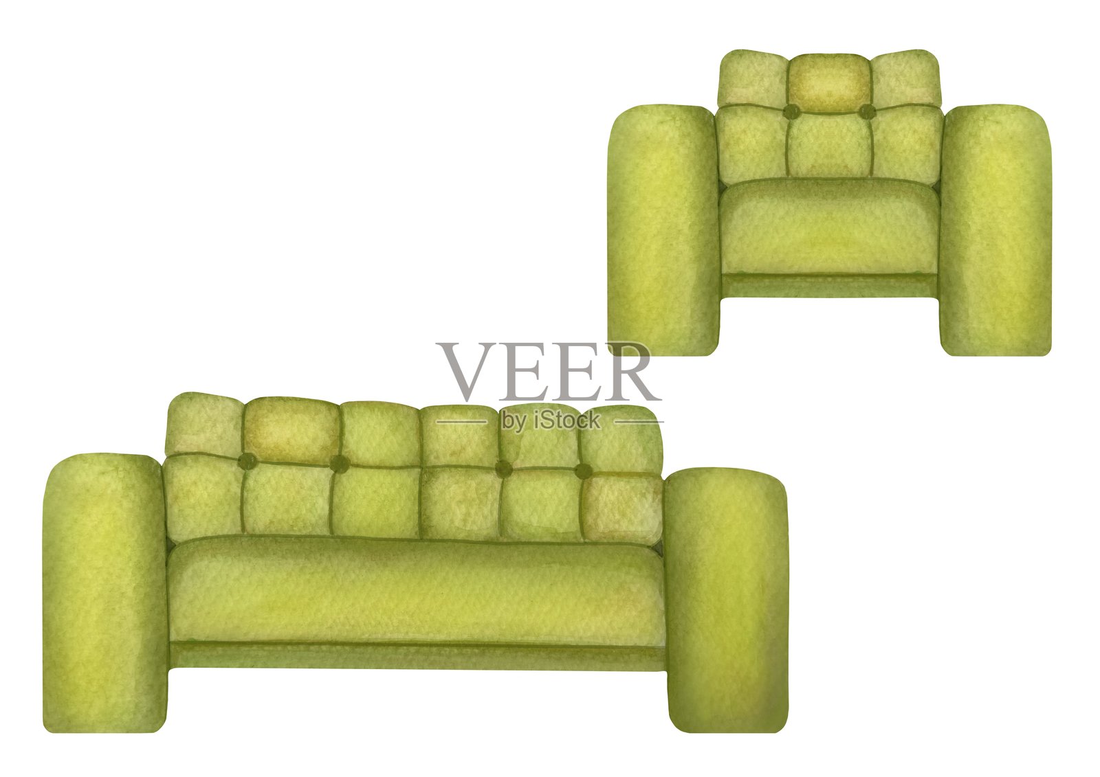 绿色扶手椅和沙发插画图片素材