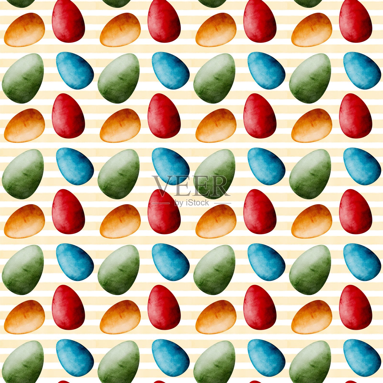 五彩缤纷的复活节彩蛋图案，搭配条纹背景，适合节日装饰插画图片素材
