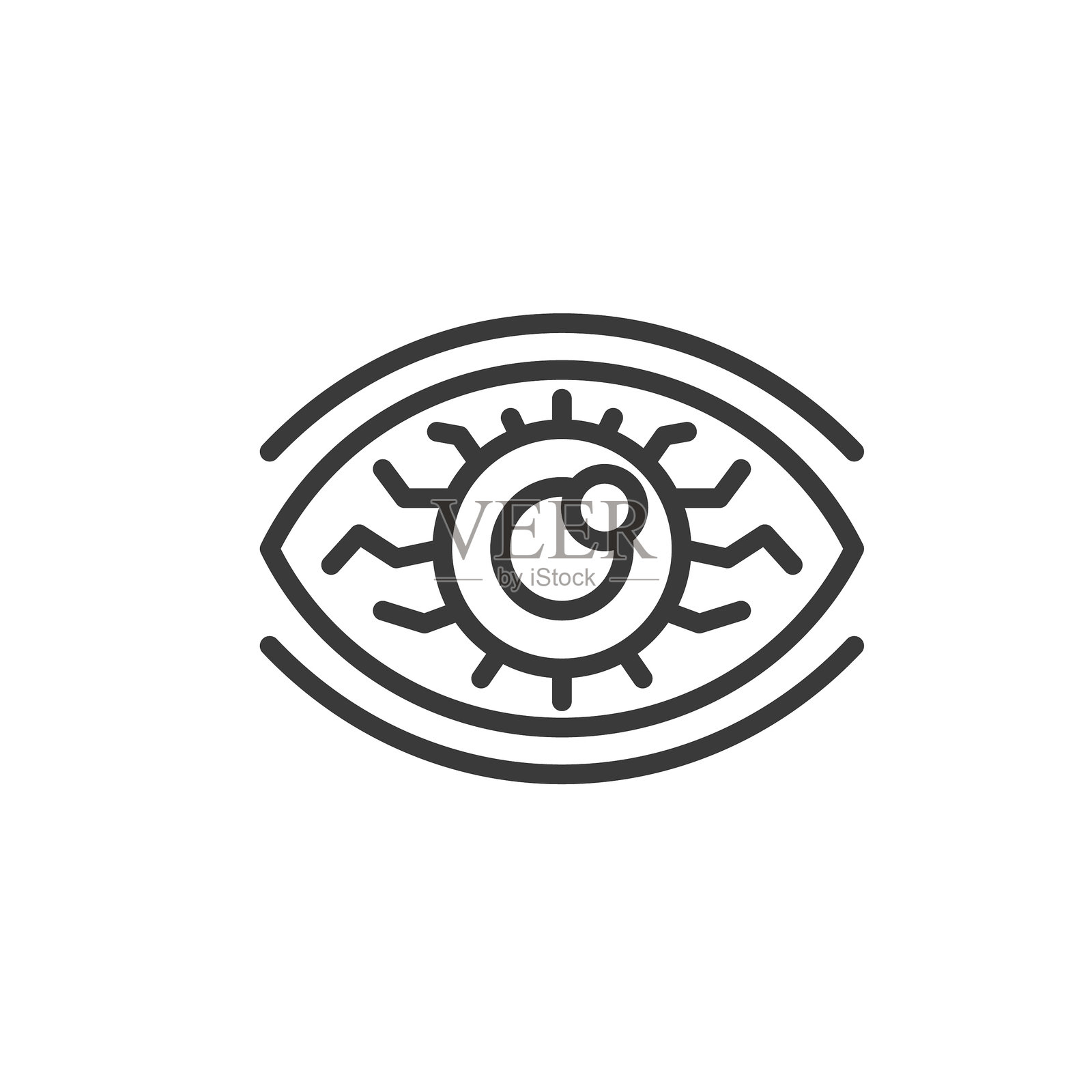 红眼，线条设计图标。红色，眼睛，刺激，炎症，结膜炎，干燥，白色背景上的不适矢量。红眼可编辑线条图标插画图片素材